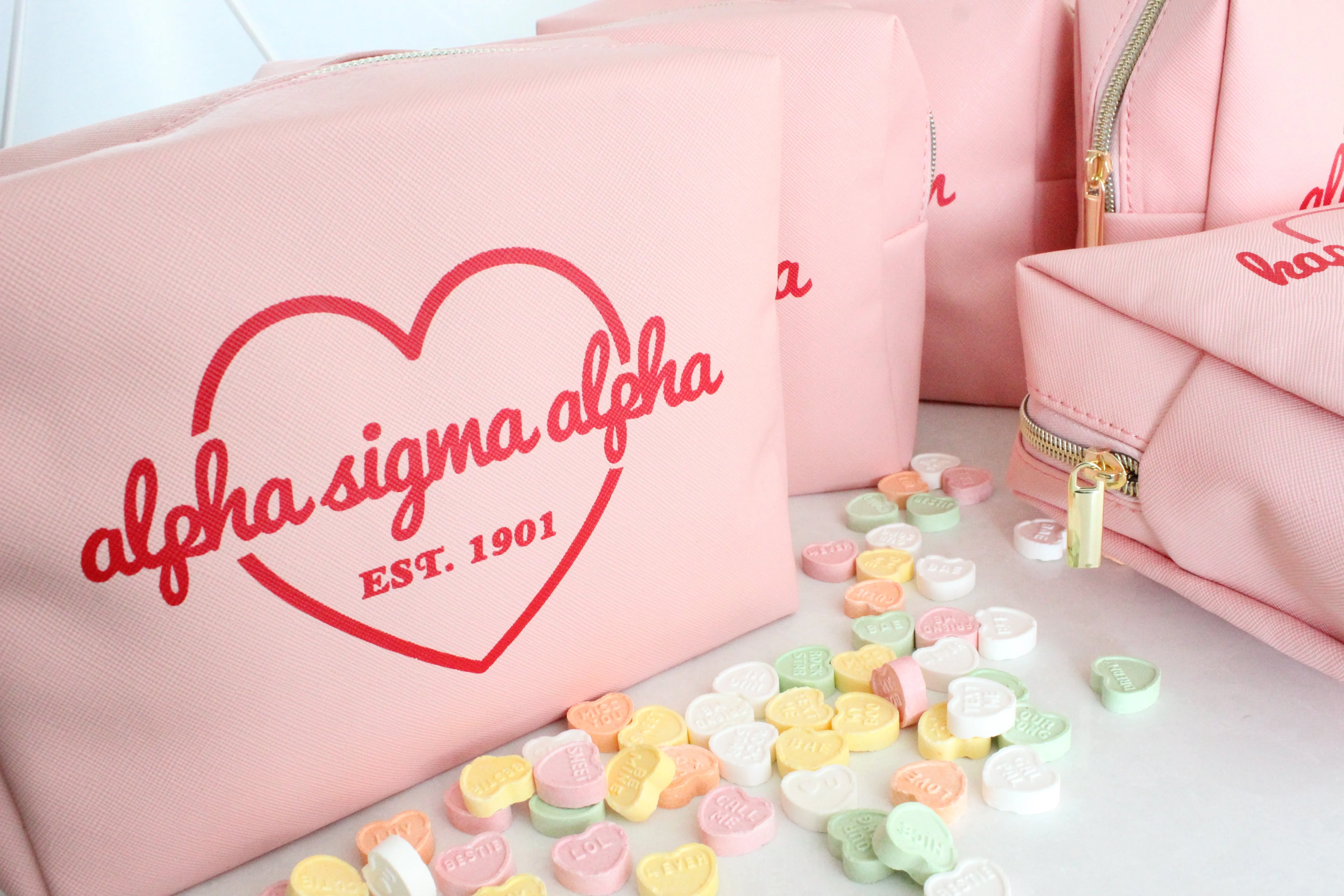 Alpha Sigma Alpha Pink w/Red Heart Makeup Bag