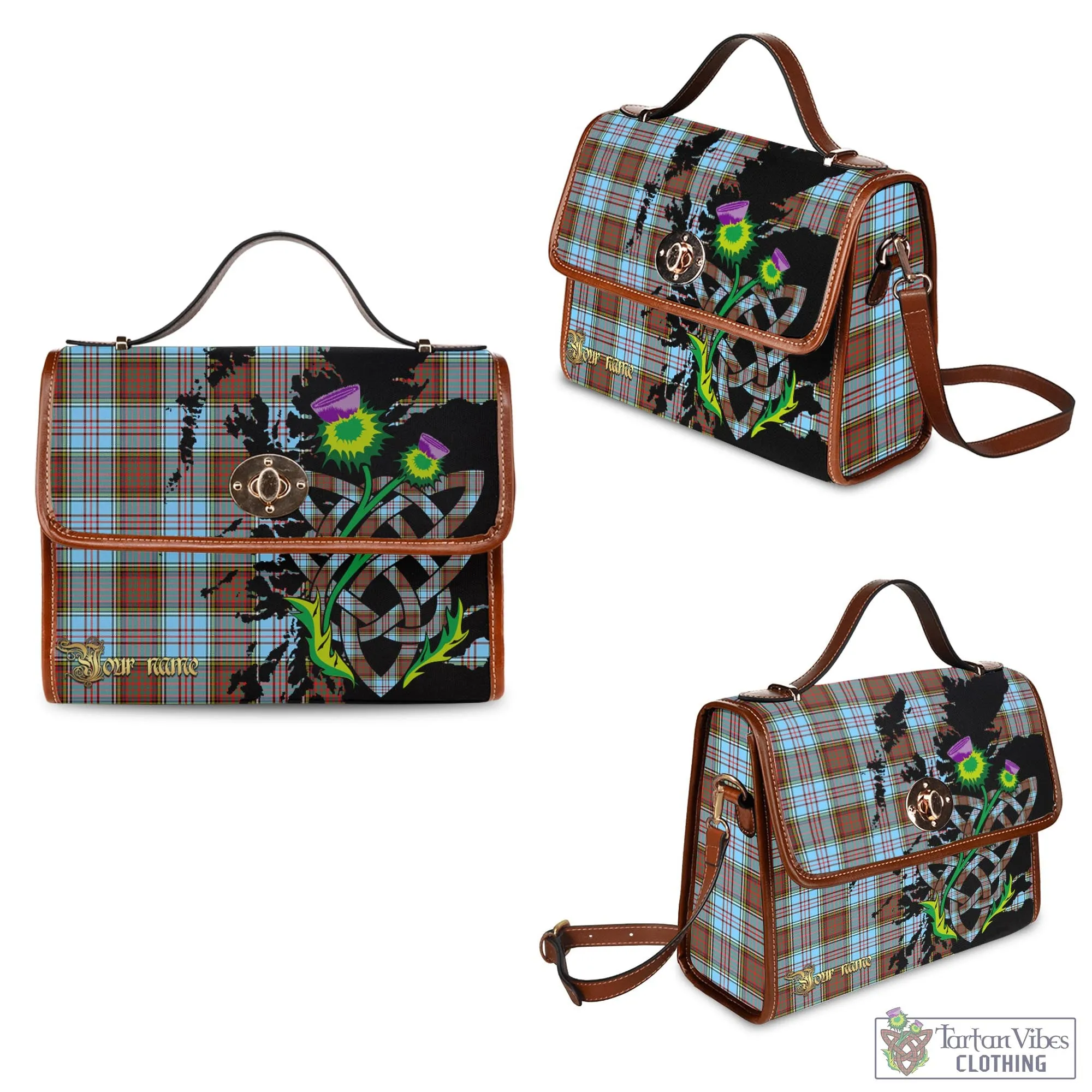 Anderson Ancient Tartan Waterproof Canvas Bag with Scotland Map and Thistle Celtic Accents