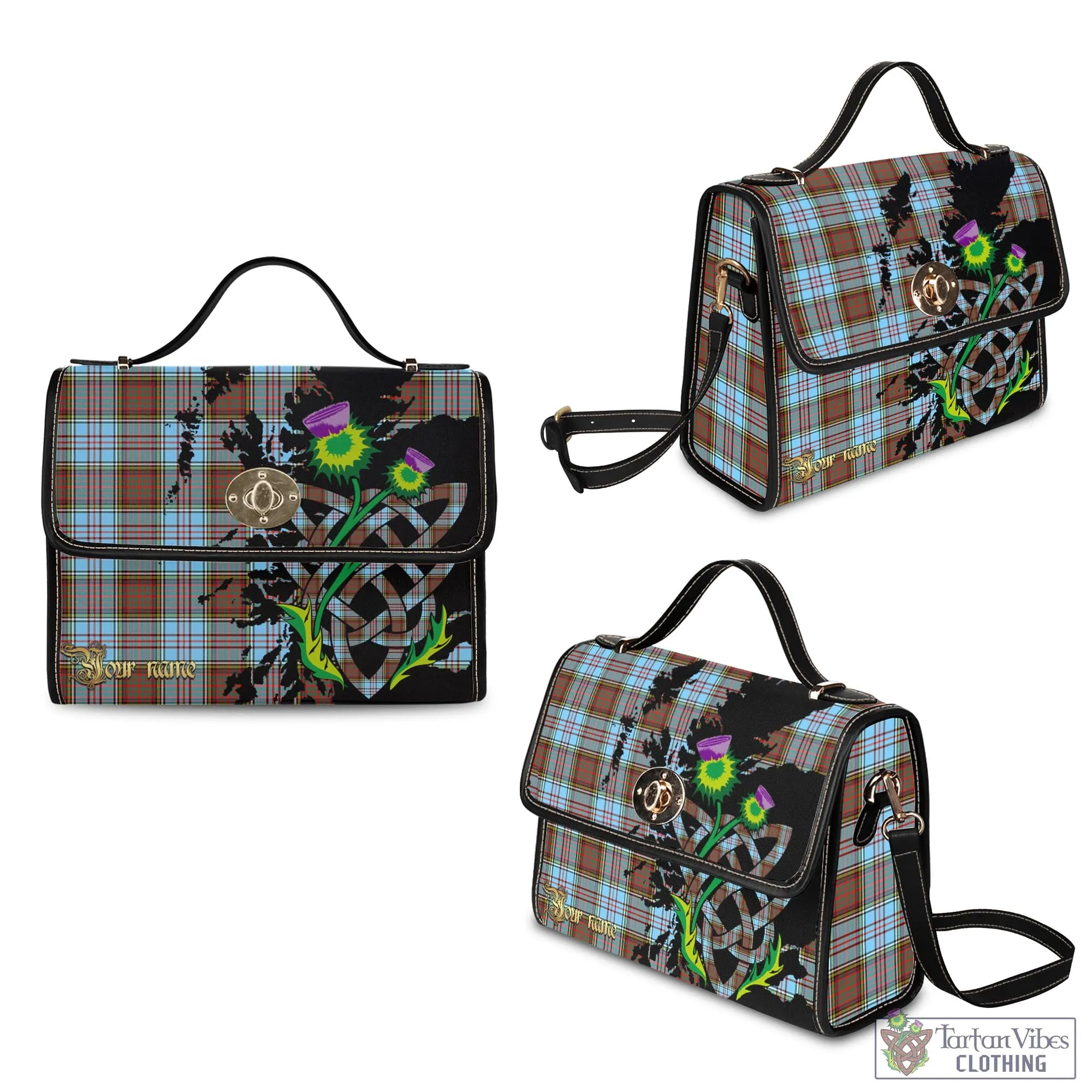 Anderson Ancient Tartan Waterproof Canvas Bag with Scotland Map and Thistle Celtic Accents