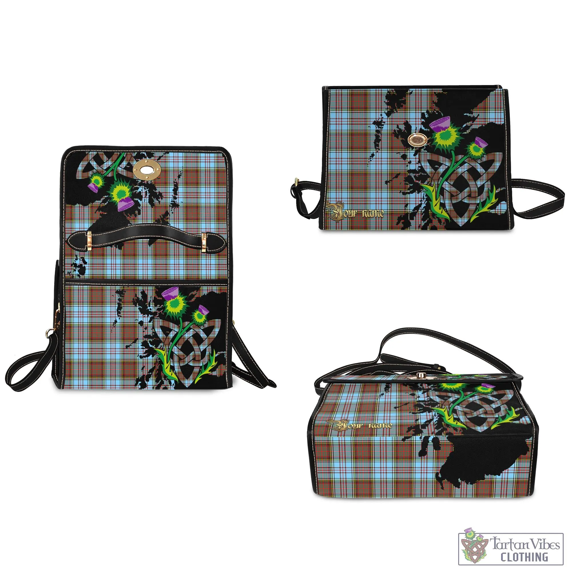 Anderson Ancient Tartan Waterproof Canvas Bag with Scotland Map and Thistle Celtic Accents