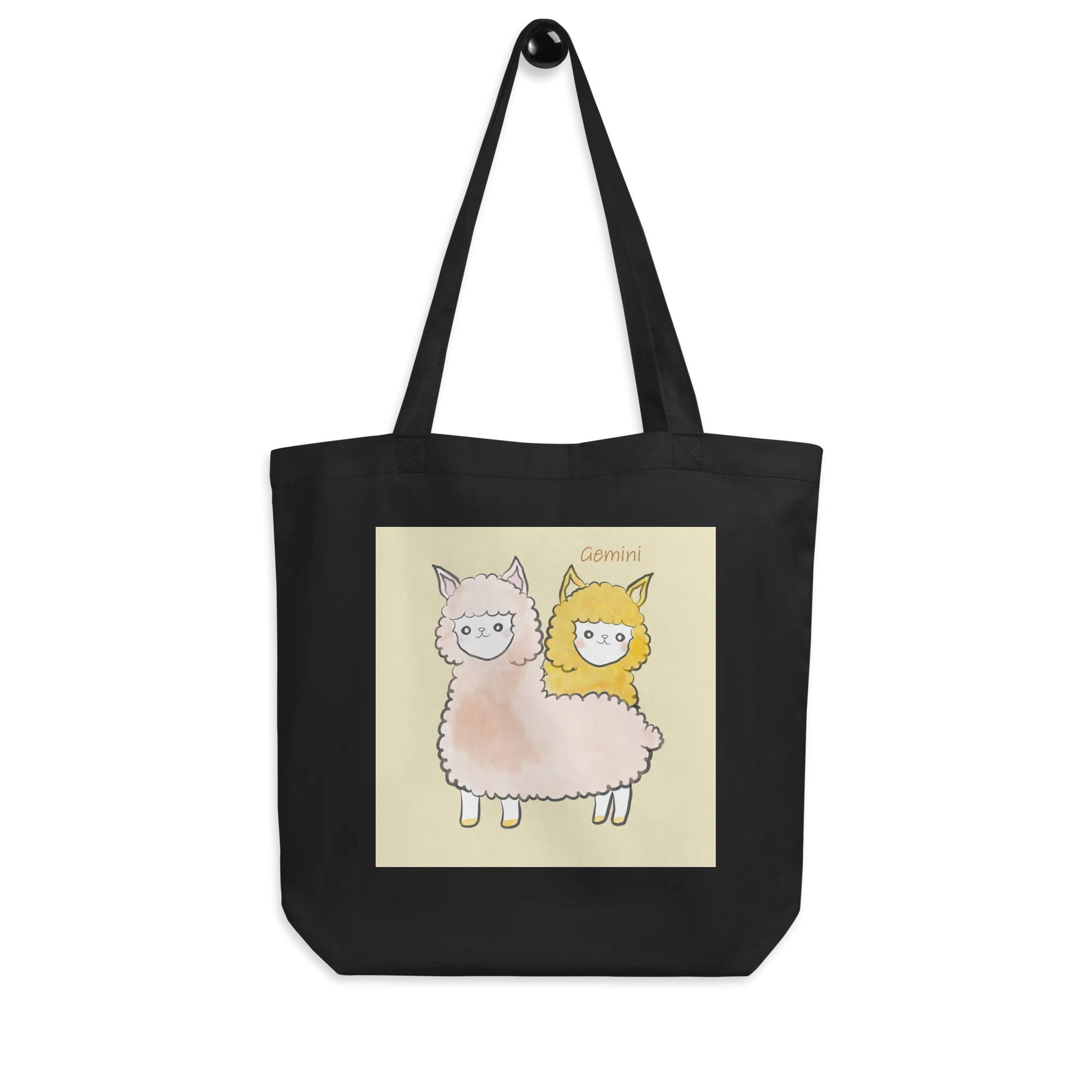 Astrology Tote Bag with Alpaca Zodiac Sign Gemini Organic Cotton Birthday Gift