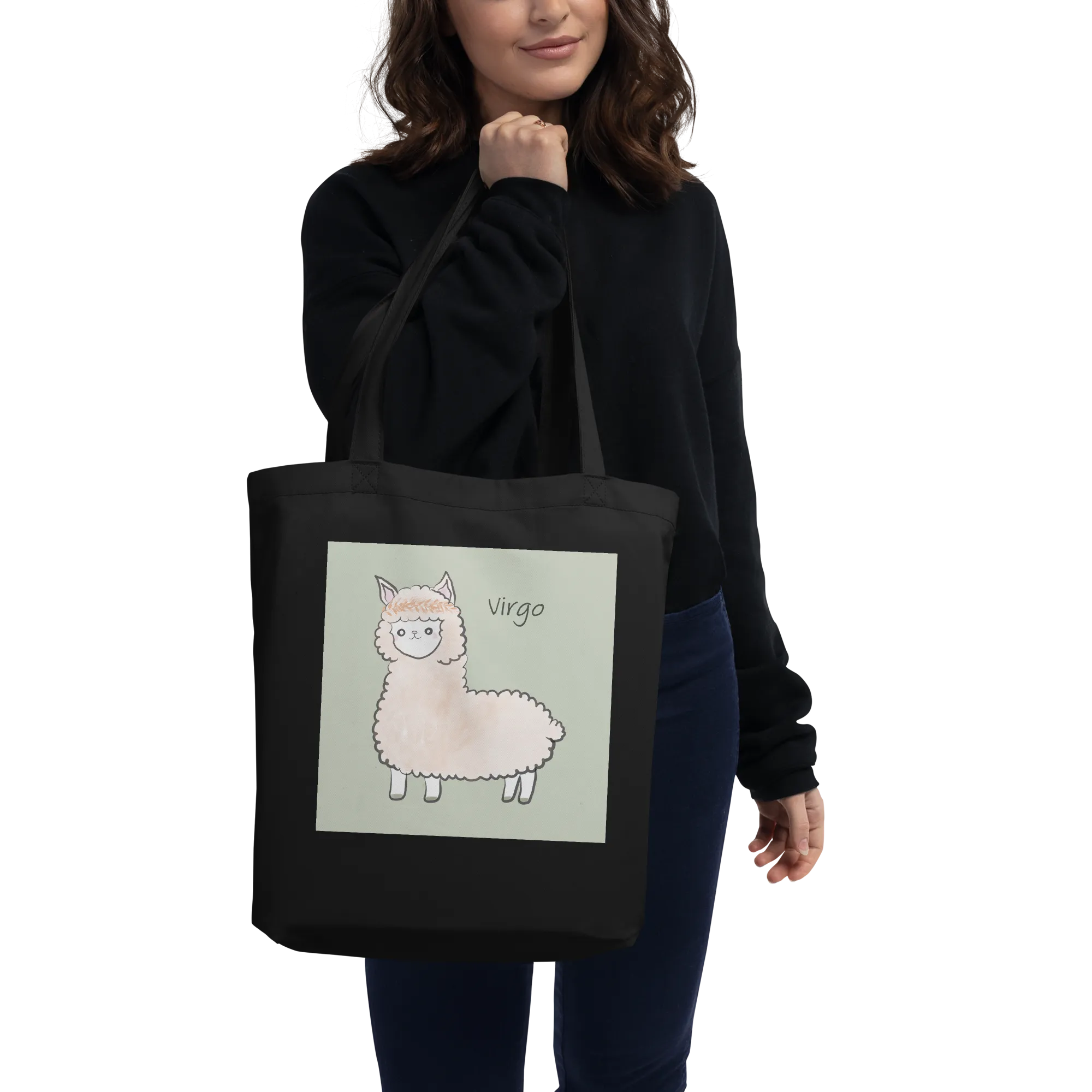 Astrology Tote Bag with Cute Alpaca Zodiac Sign Virgo Organic Cotton Birthday Gift