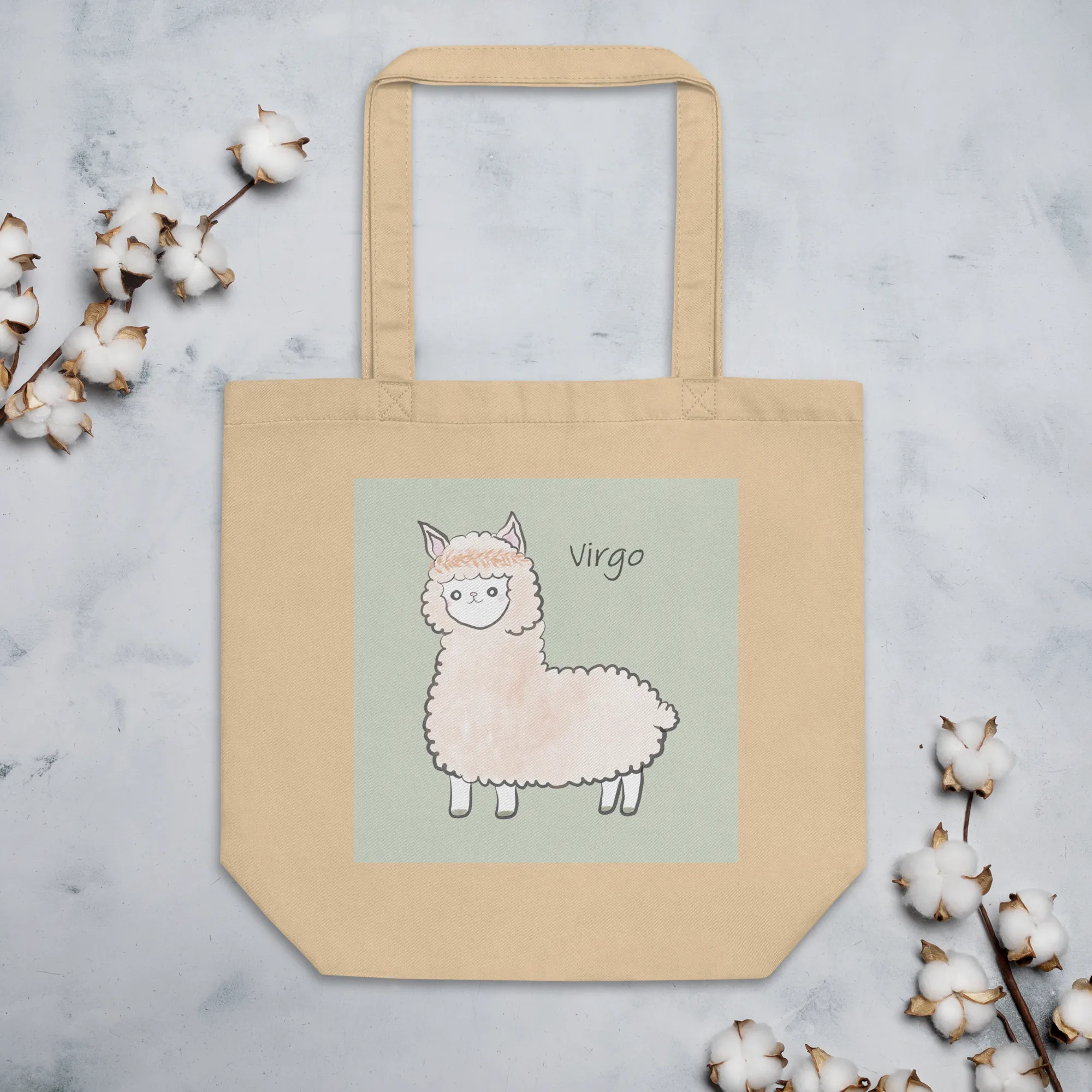 Astrology Tote Bag with Cute Alpaca Zodiac Sign Virgo Organic Cotton Birthday Gift