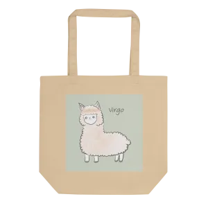 Astrology Tote Bag with Cute Alpaca Zodiac Sign Virgo Organic Cotton Birthday Gift