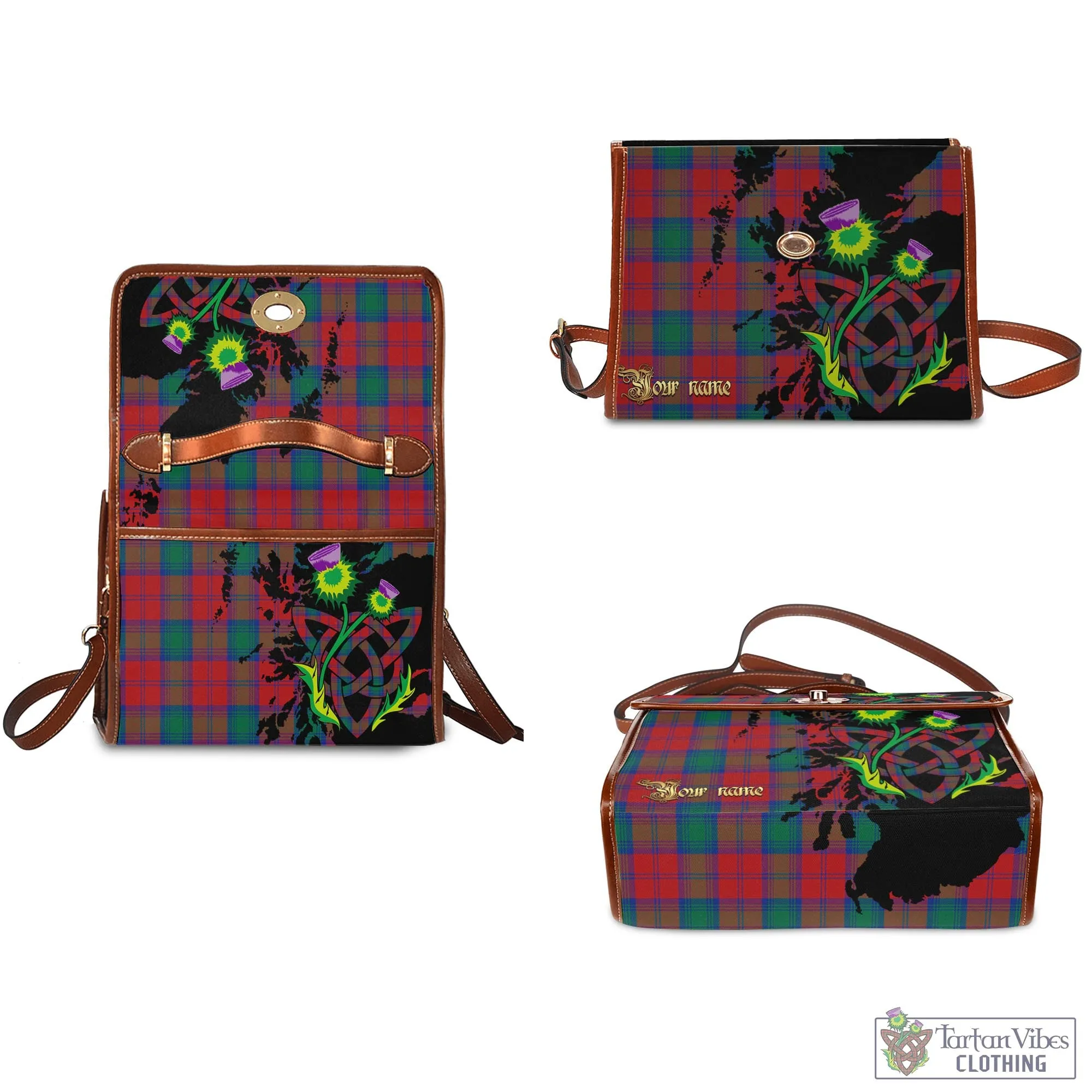 Auchinleck (Affleck) Tartan Waterproof Canvas Bag with Scotland Map and Thistle Celtic Accents