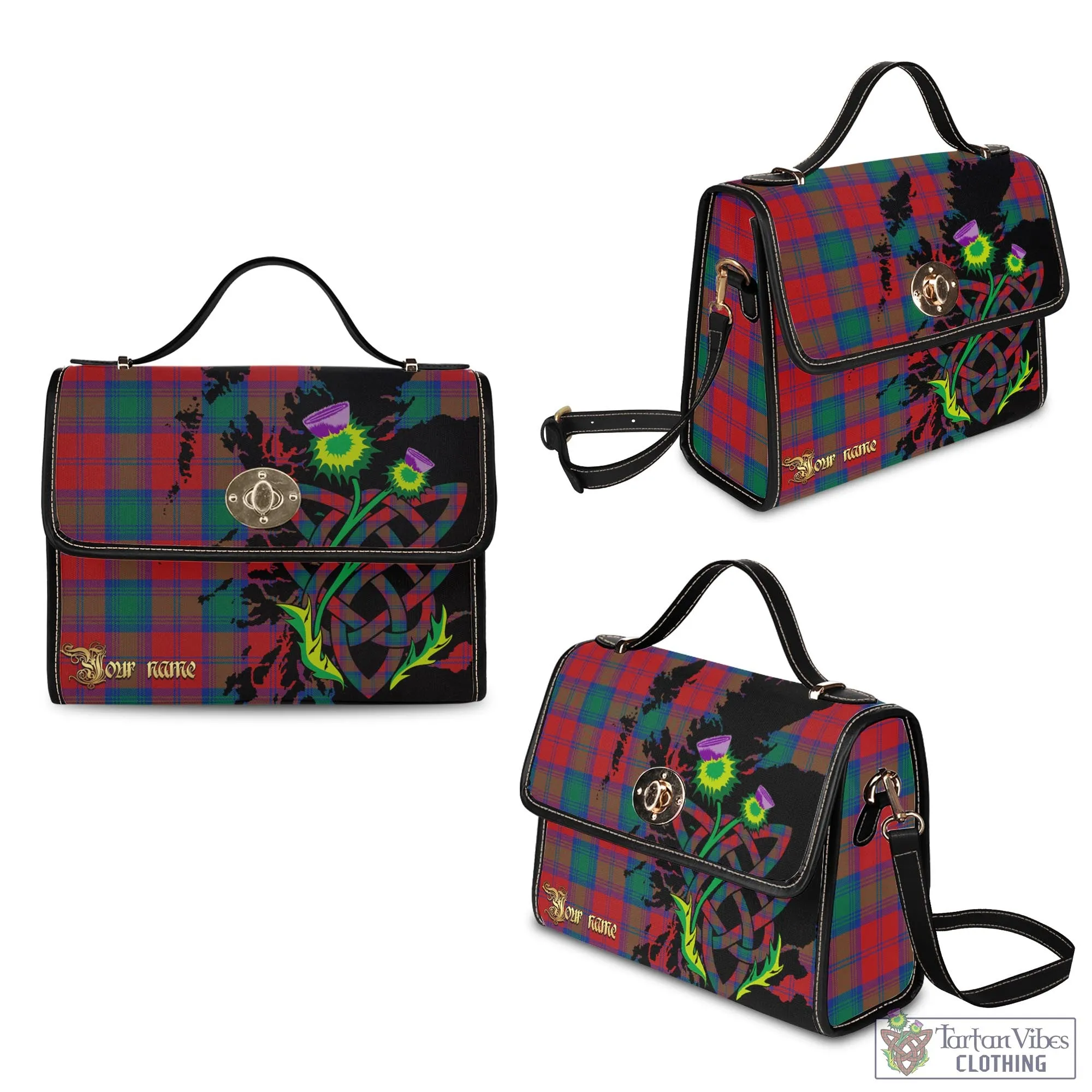 Auchinleck (Affleck) Tartan Waterproof Canvas Bag with Scotland Map and Thistle Celtic Accents