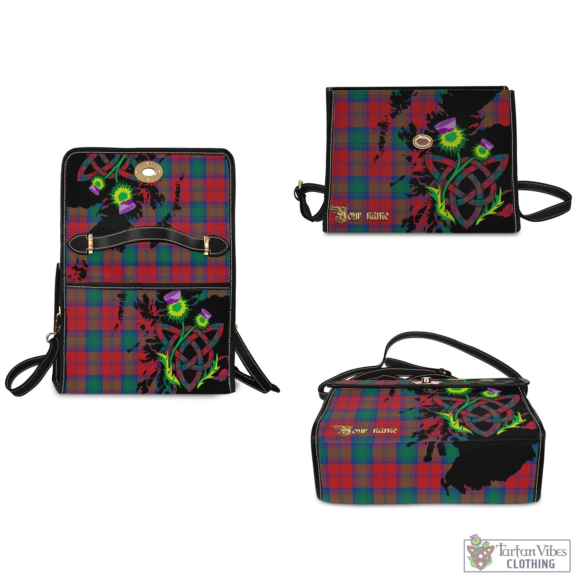 Auchinleck (Affleck) Tartan Waterproof Canvas Bag with Scotland Map and Thistle Celtic Accents