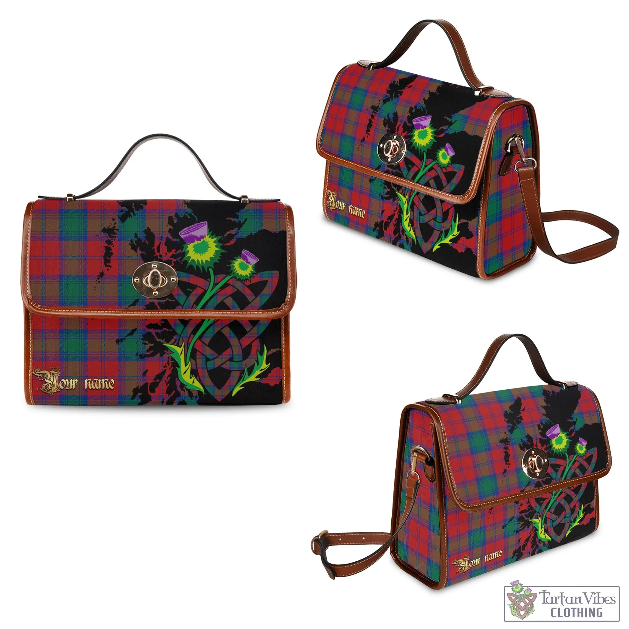 Auchinleck (Affleck) Tartan Waterproof Canvas Bag with Scotland Map and Thistle Celtic Accents