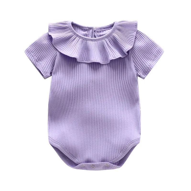 Baby Girl Ruffled Neckline Short Sleeve Onesie (6 Colors)