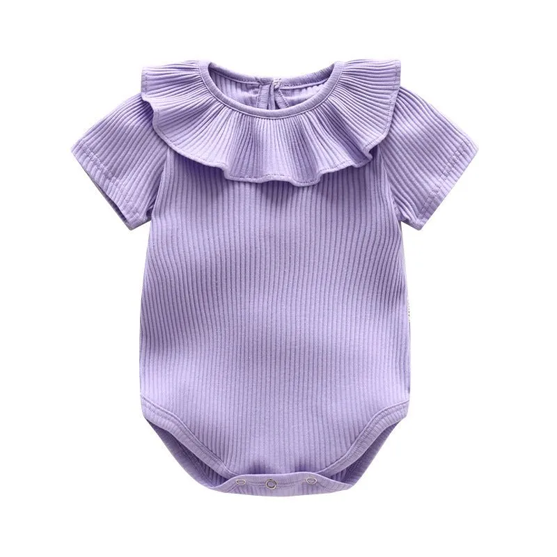 Baby Girl Ruffled Neckline Short Sleeve Onesie (6 Colors)