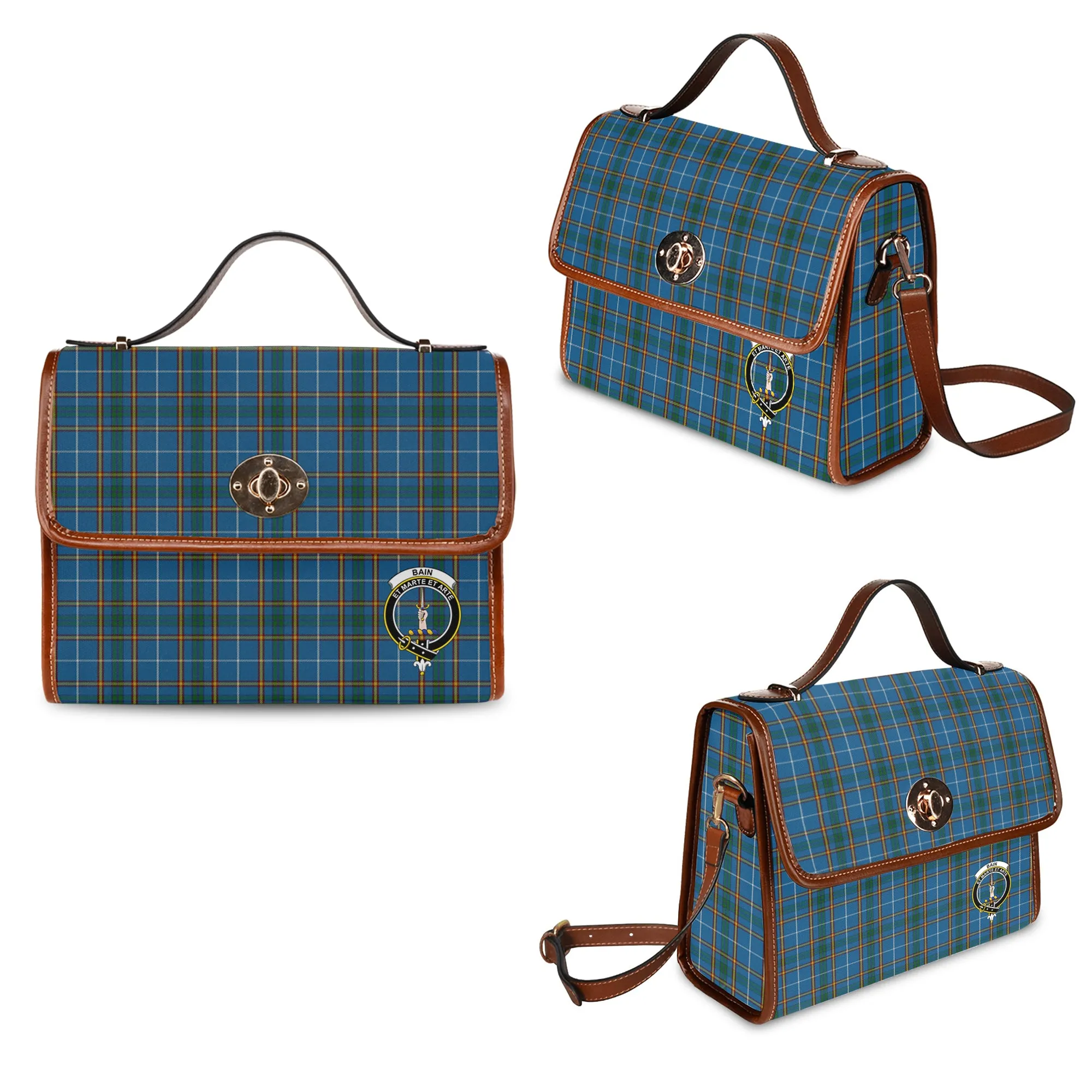 Bain Tartan Waterproof Canvas Bag with Family Crest