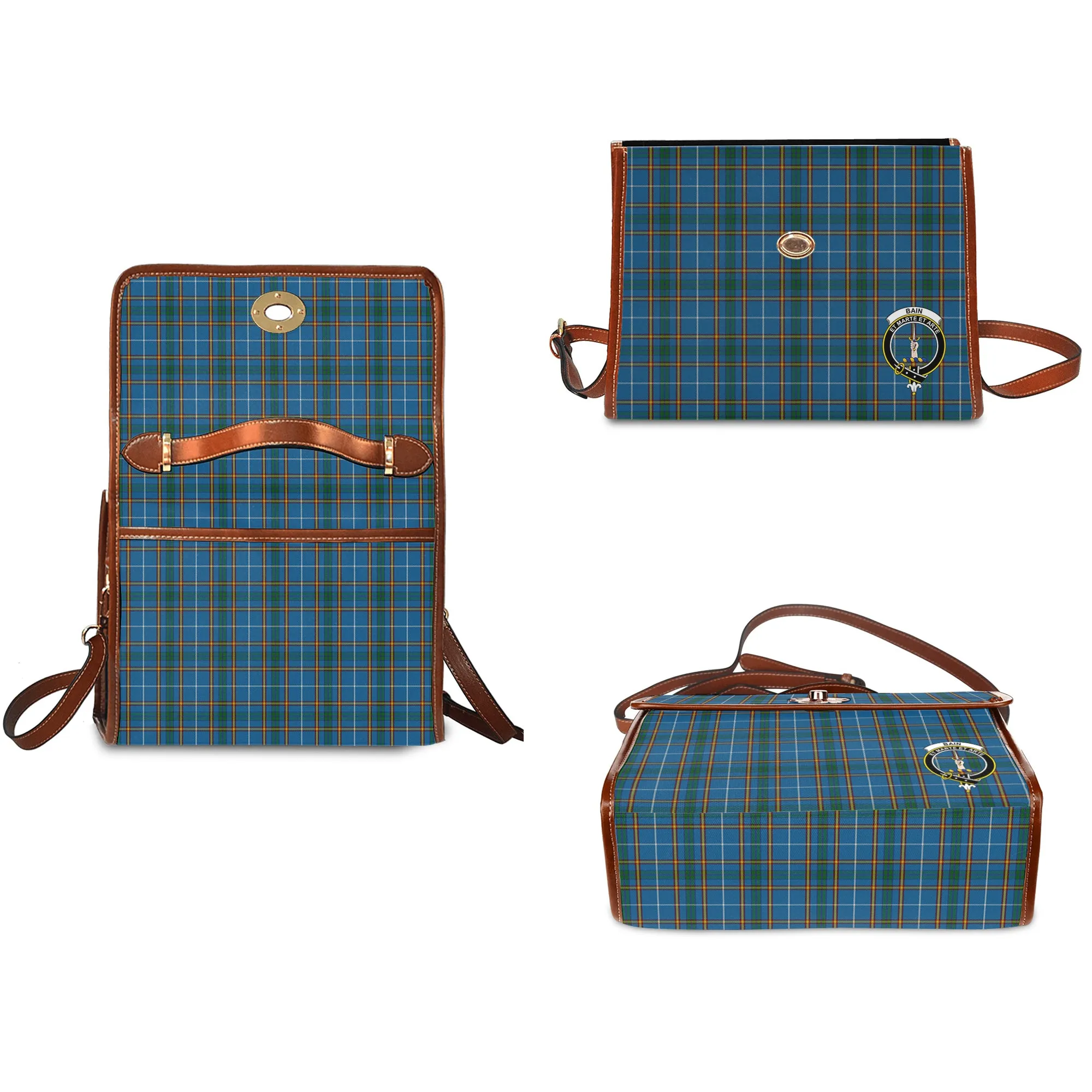 Bain Tartan Waterproof Canvas Bag with Family Crest