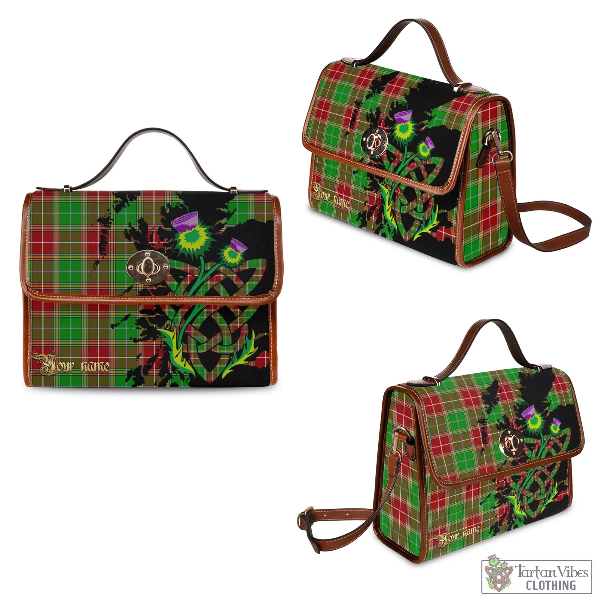 Baxter Modern Tartan Waterproof Canvas Bag with Scotland Map and Thistle Celtic Accents