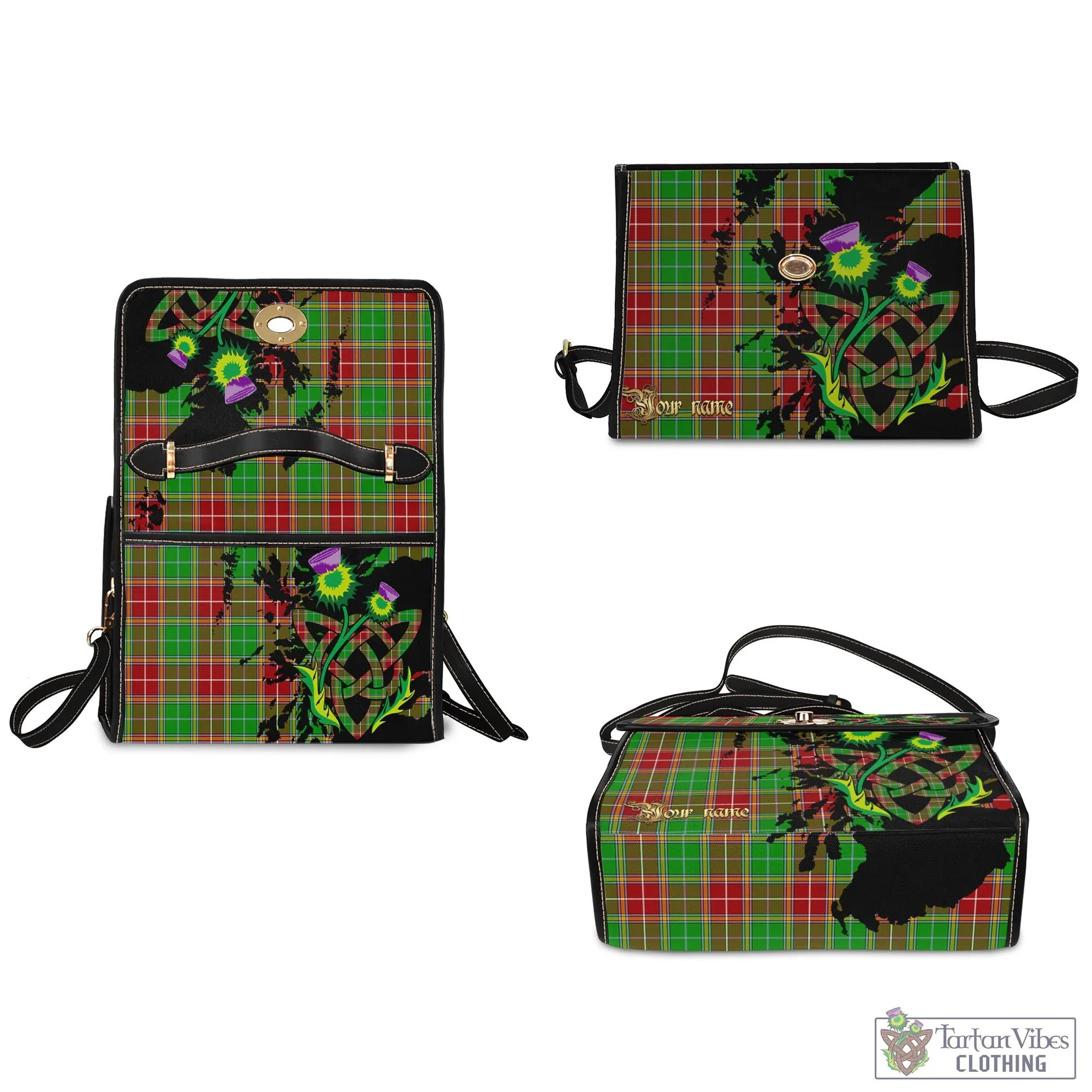 Baxter Modern Tartan Waterproof Canvas Bag with Scotland Map and Thistle Celtic Accents