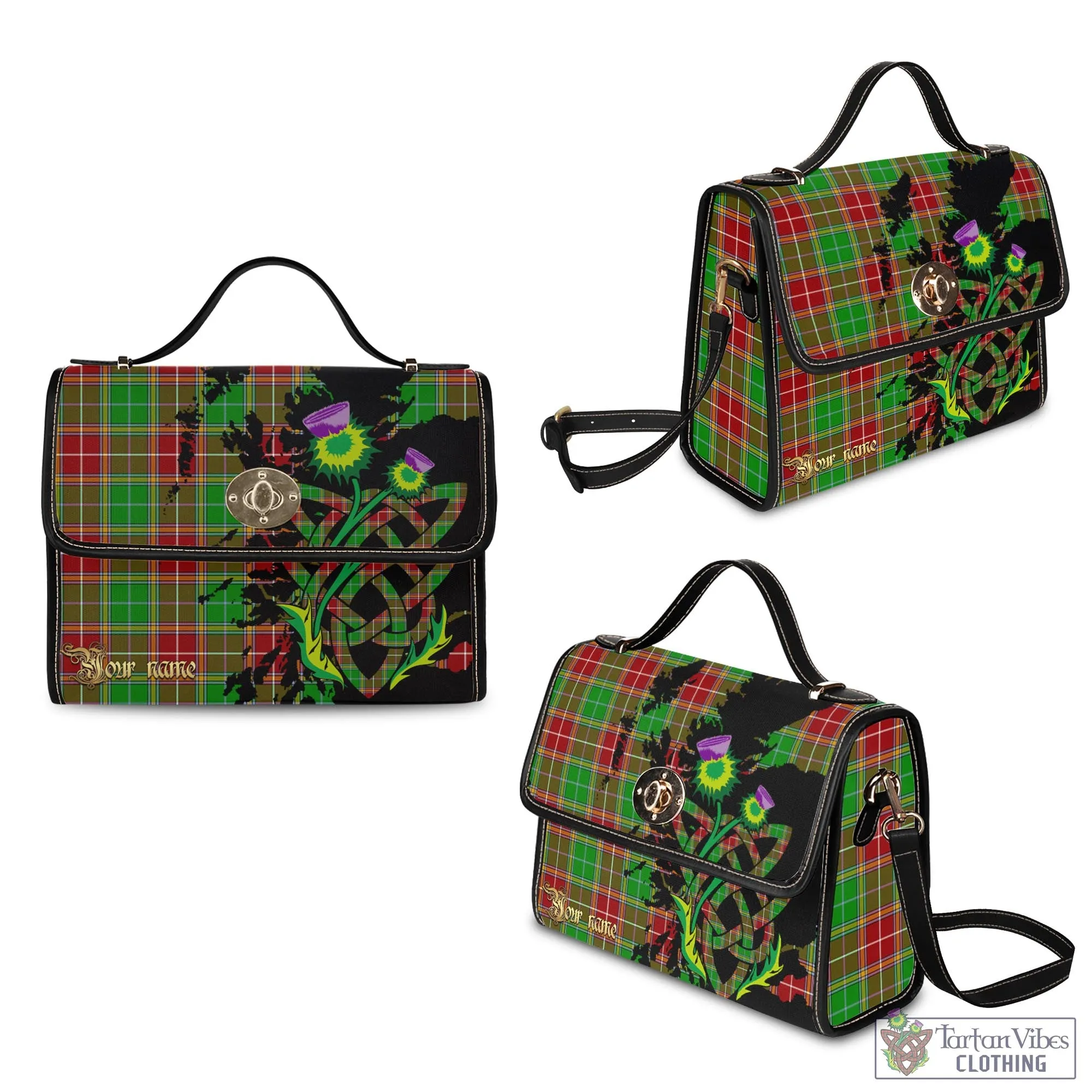 Baxter Modern Tartan Waterproof Canvas Bag with Scotland Map and Thistle Celtic Accents