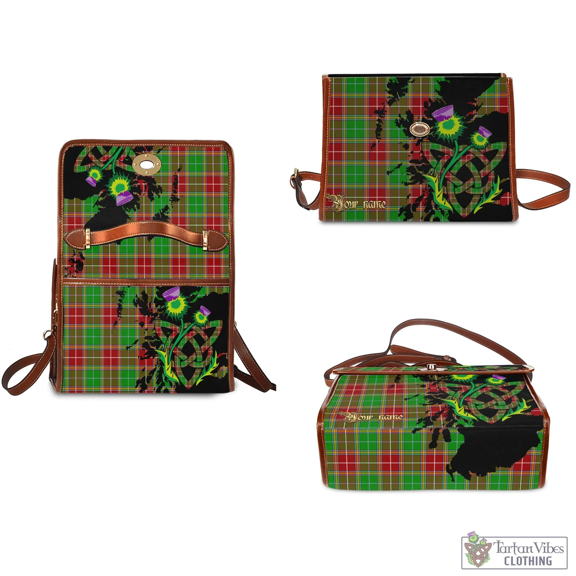 Baxter Modern Tartan Waterproof Canvas Bag with Scotland Map and Thistle Celtic Accents