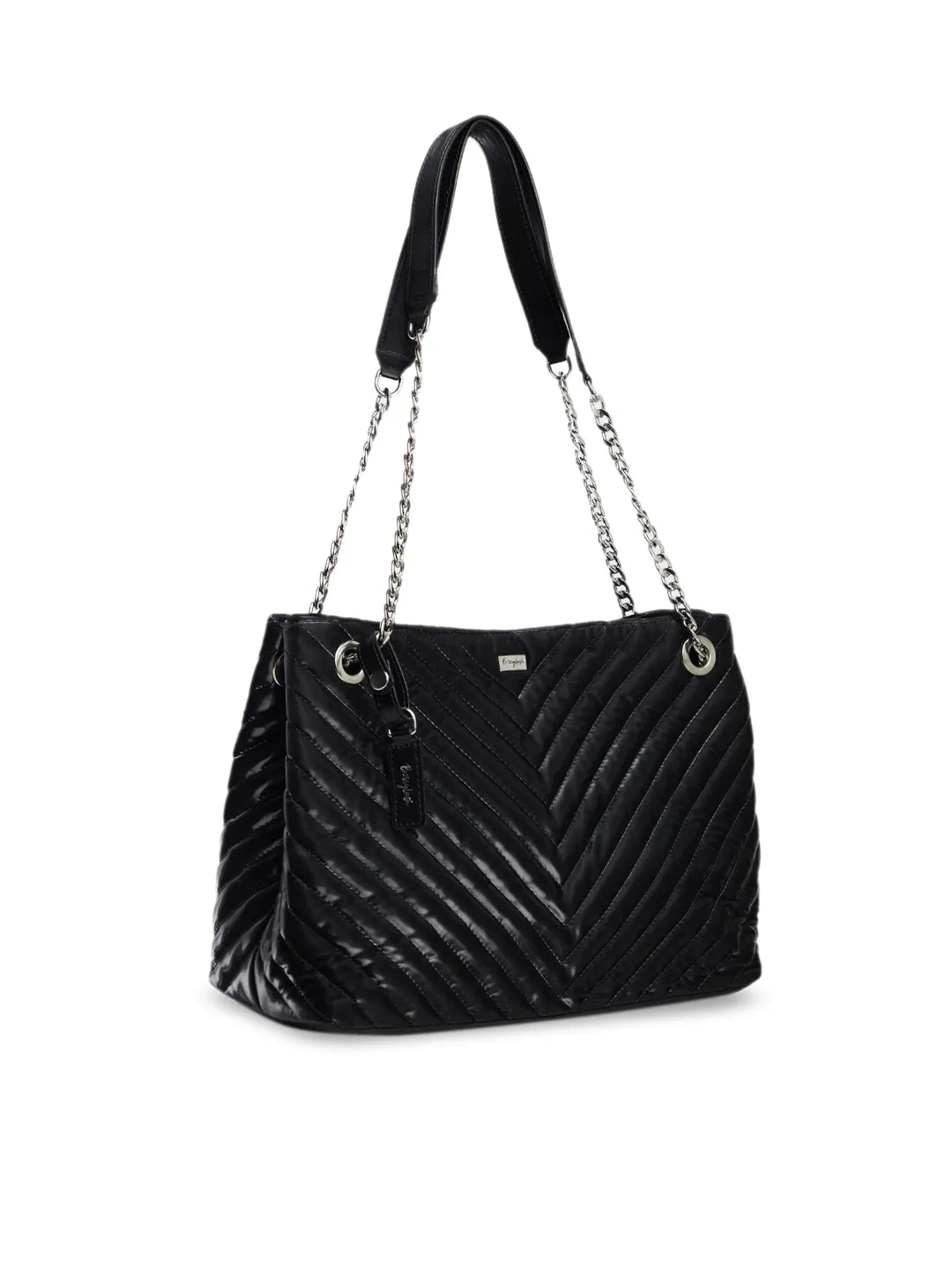 Berrylush Women Black Quilted Pattern PU Two-Handle Structured Regular Shoulder Bag