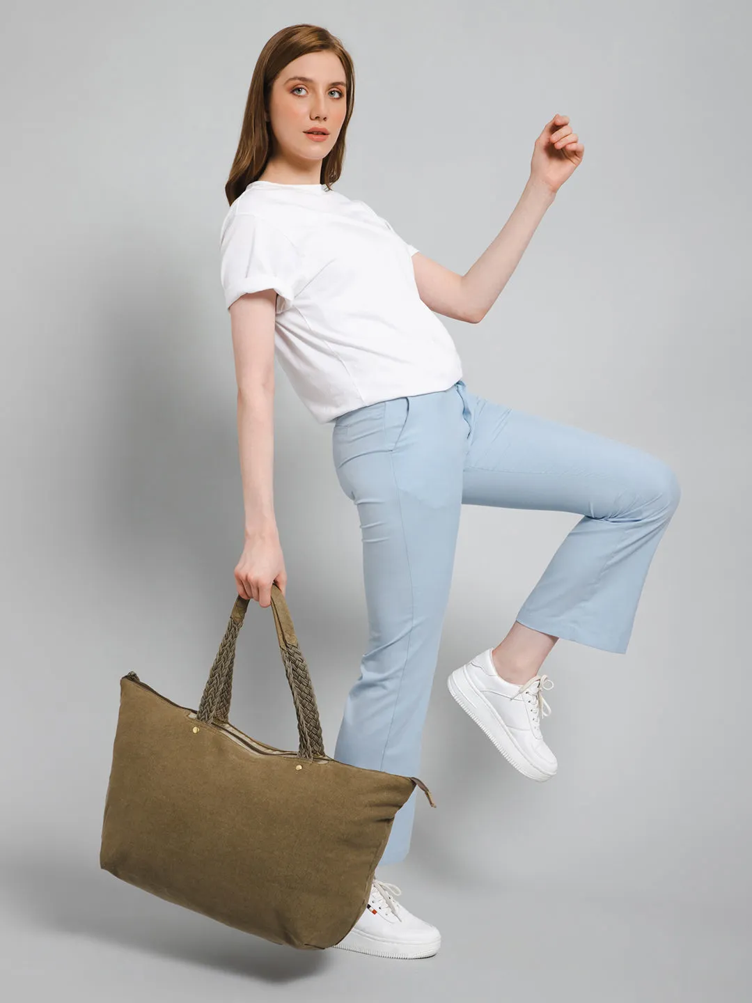 Berrylush Women Grey Solid Canvas Oversized Tote Bag