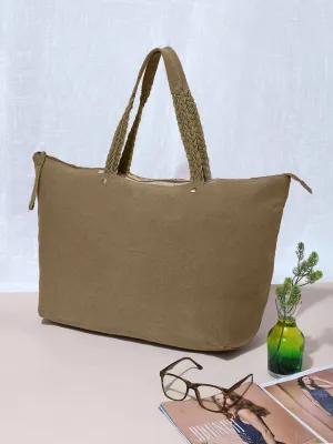 Berrylush Women Grey Solid Canvas Oversized Tote Bag