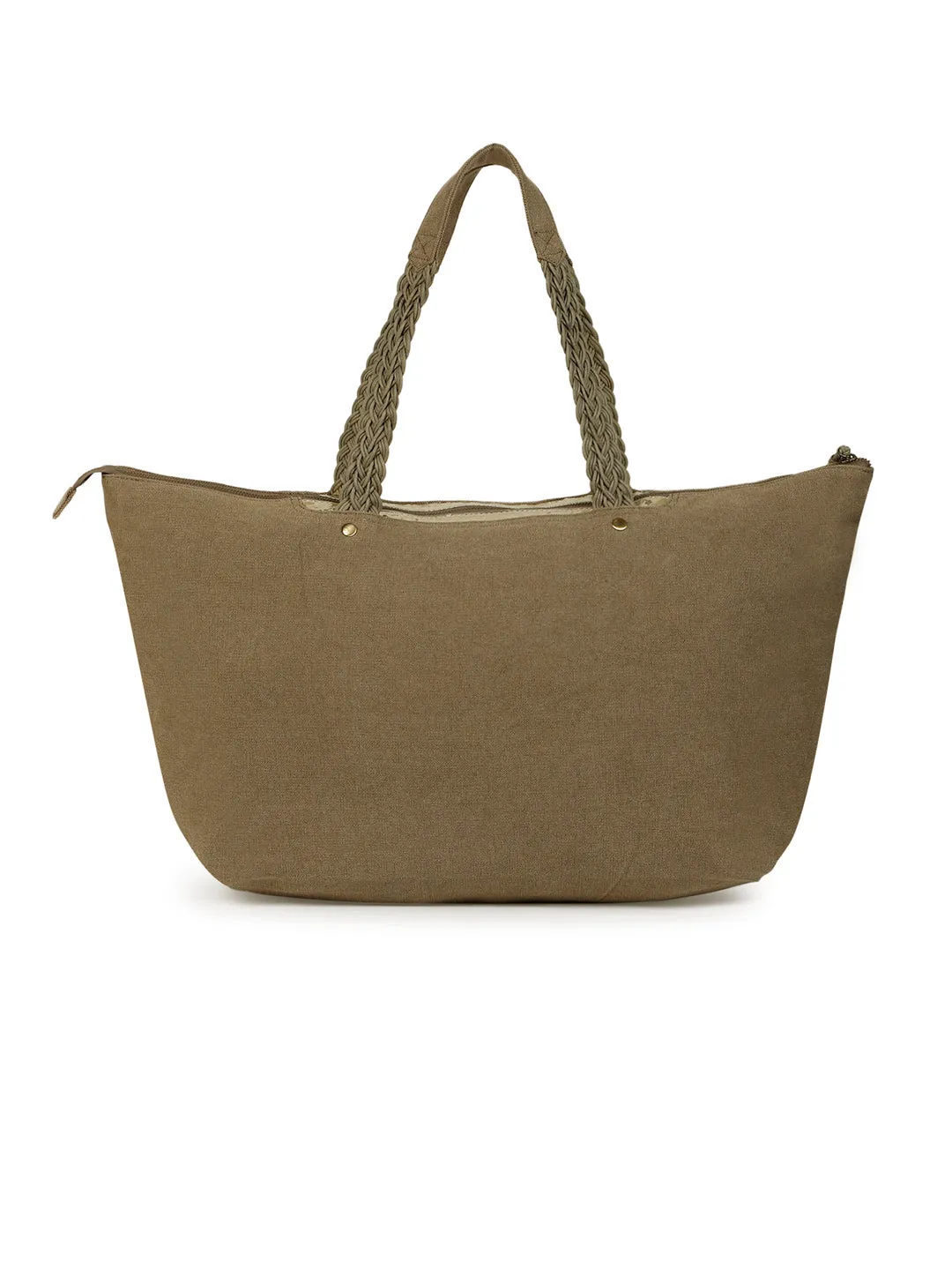 Berrylush Women Grey Solid Canvas Oversized Tote Bag