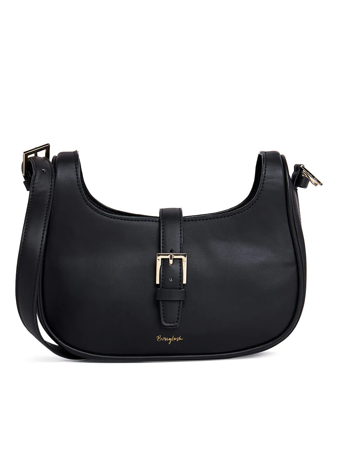 Berrylush Women Solid Black Smart Casual PU Tasselled Regular Shoulder Bag