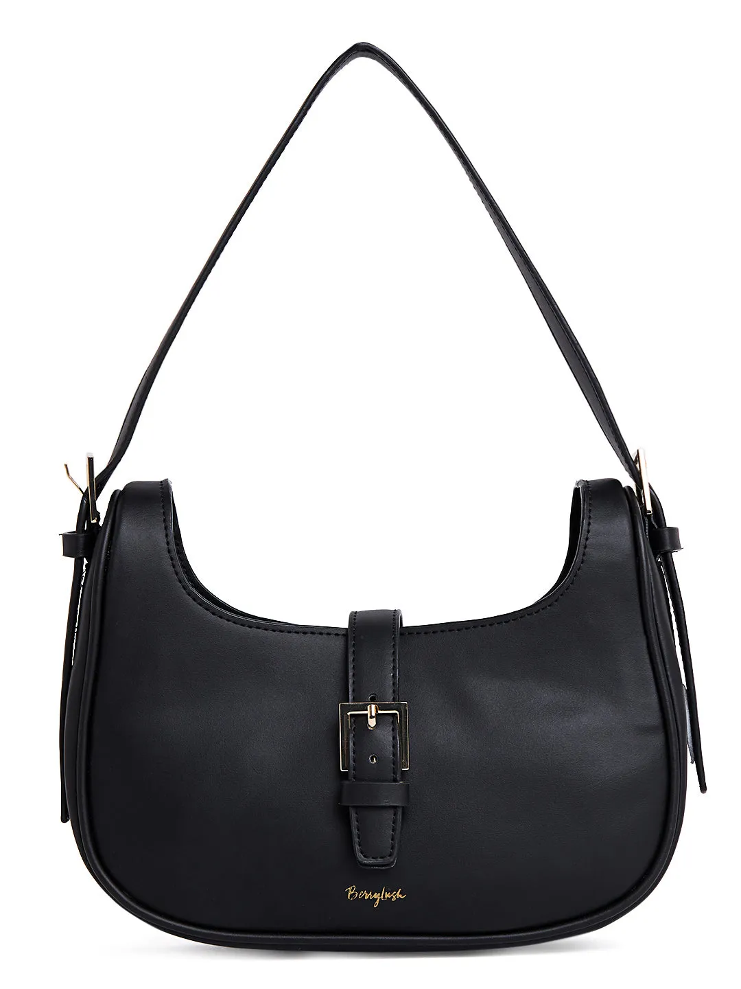 Berrylush Women Solid Black Smart Casual PU Tasselled Regular Shoulder Bag