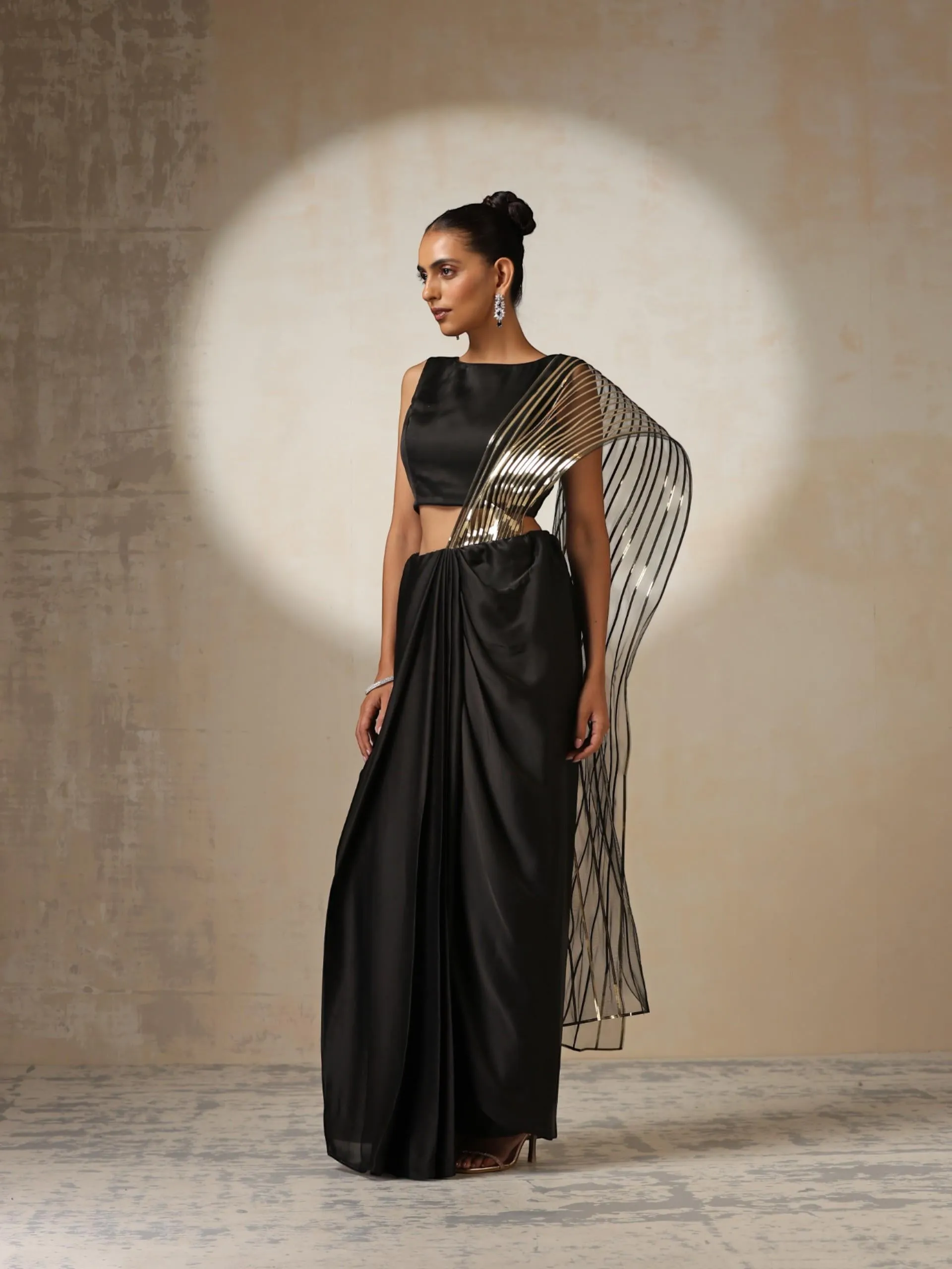 Black Gold Impression Ready to Wear Satin Saree with Blouse