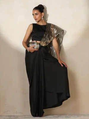 Black Gold Impression Ready to Wear Satin Saree with Blouse