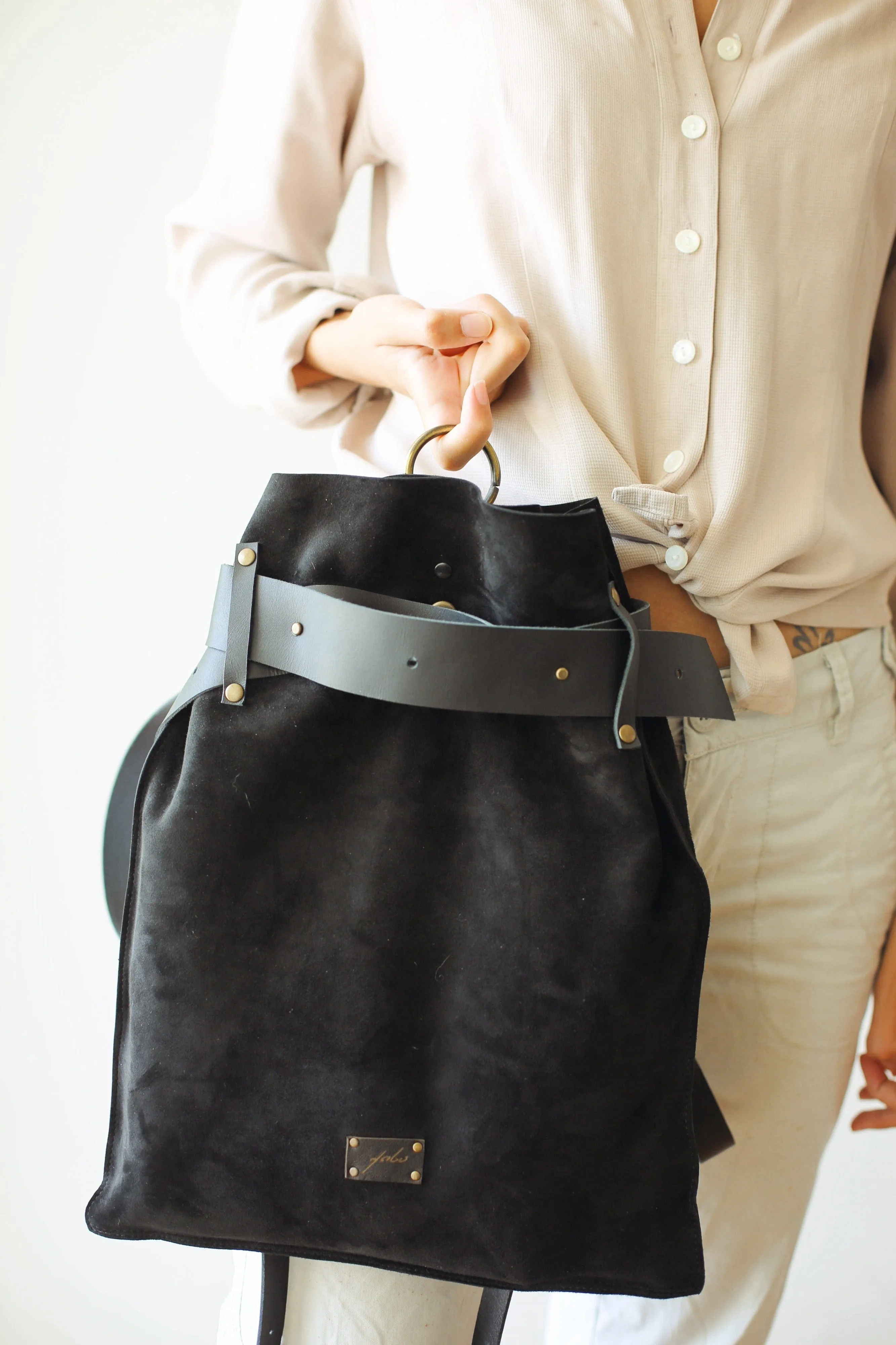 Black Minimal Leather Backpack