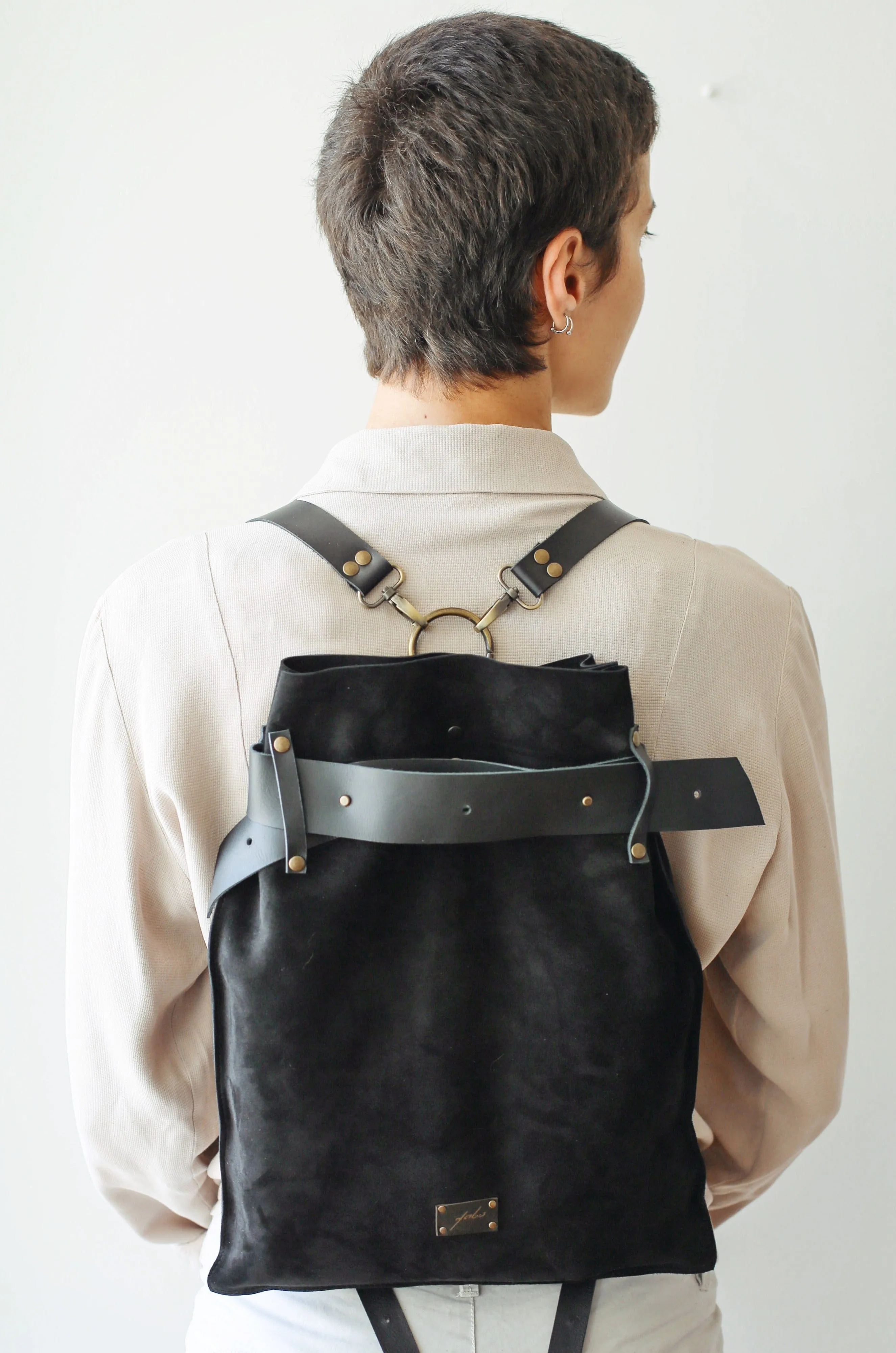 Black Minimal Leather Backpack