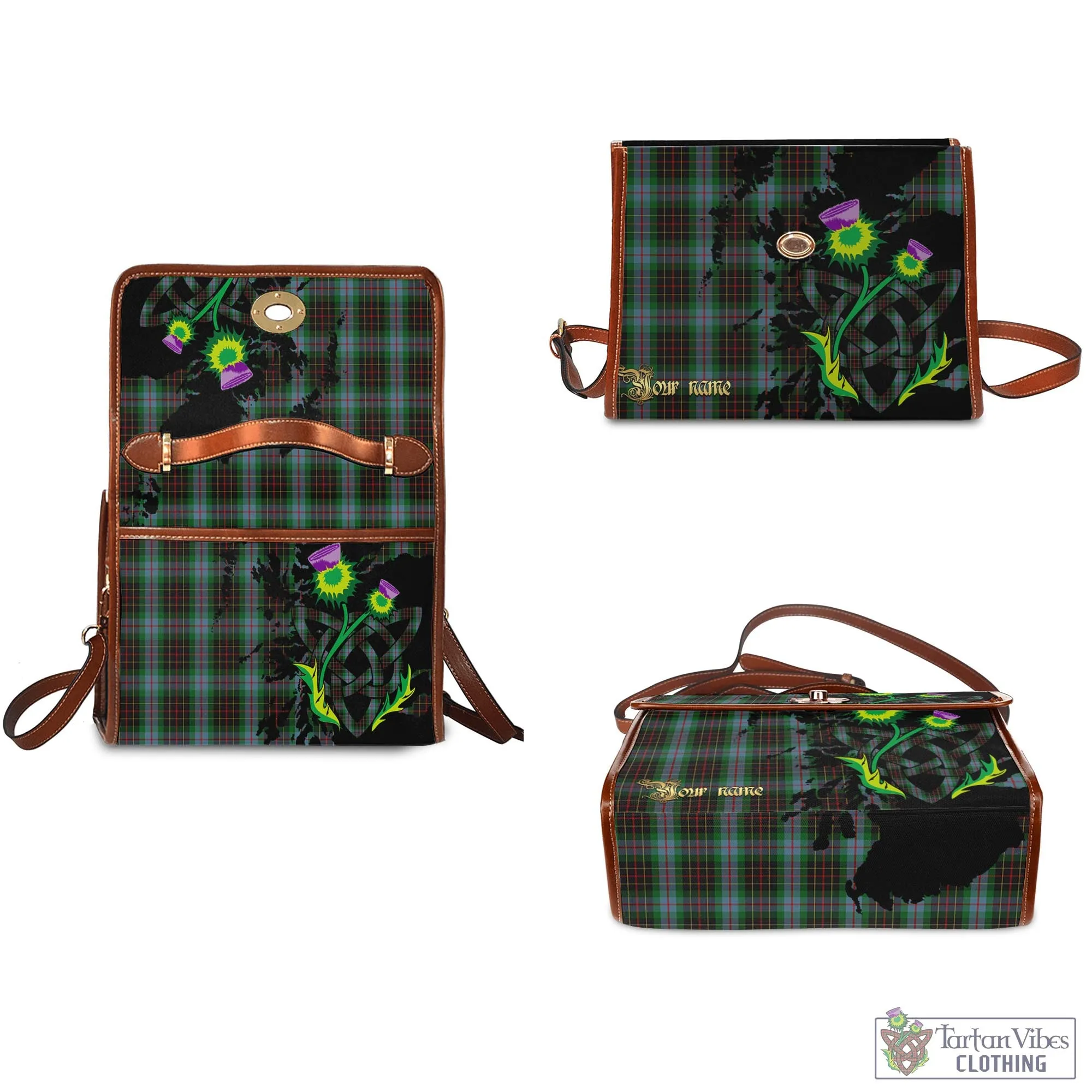 Brodie Hunting Tartan Waterproof Canvas Bag with Scotland Map and Thistle Celtic Accents