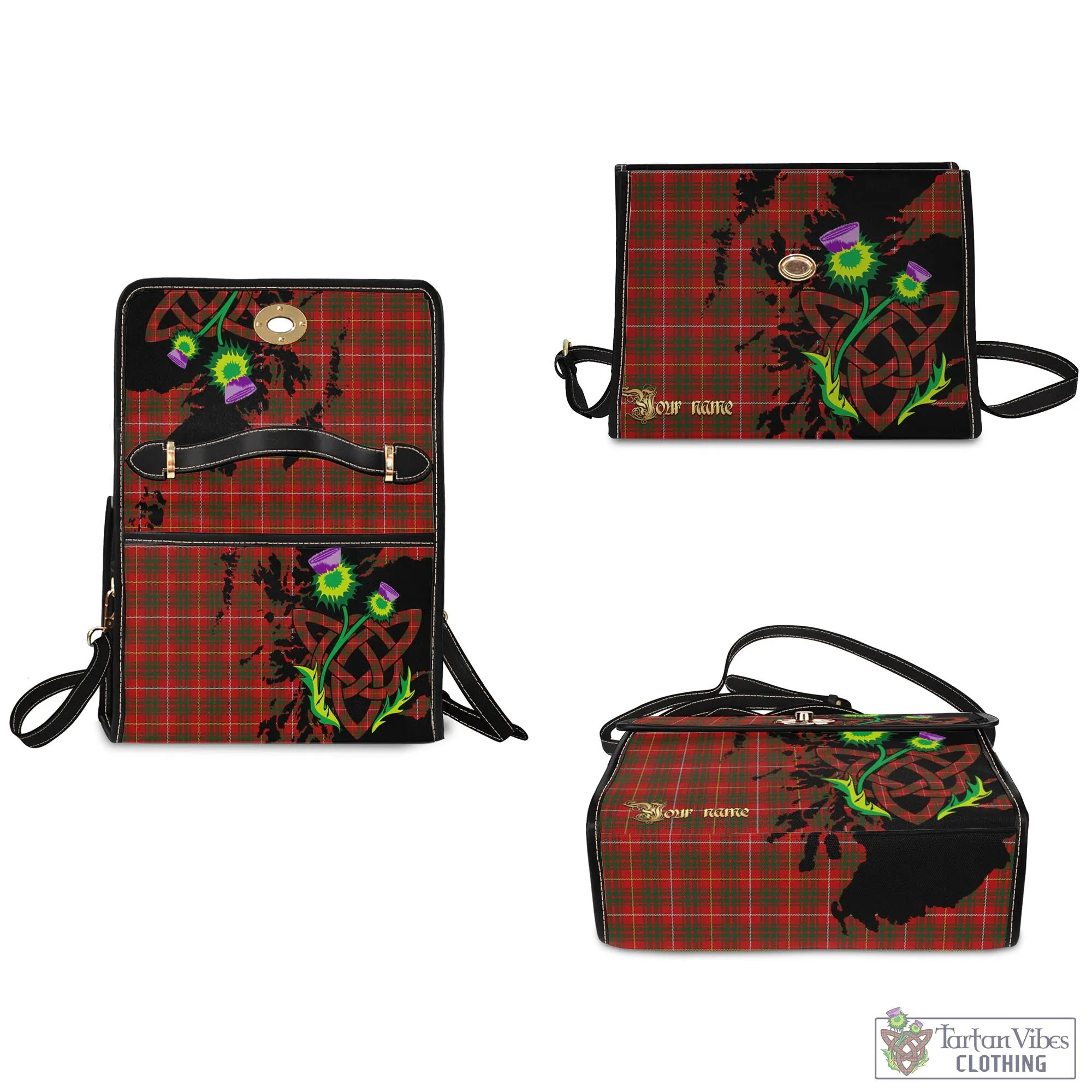 Bruce Tartan Waterproof Canvas Bag with Scotland Map and Thistle Celtic Accents