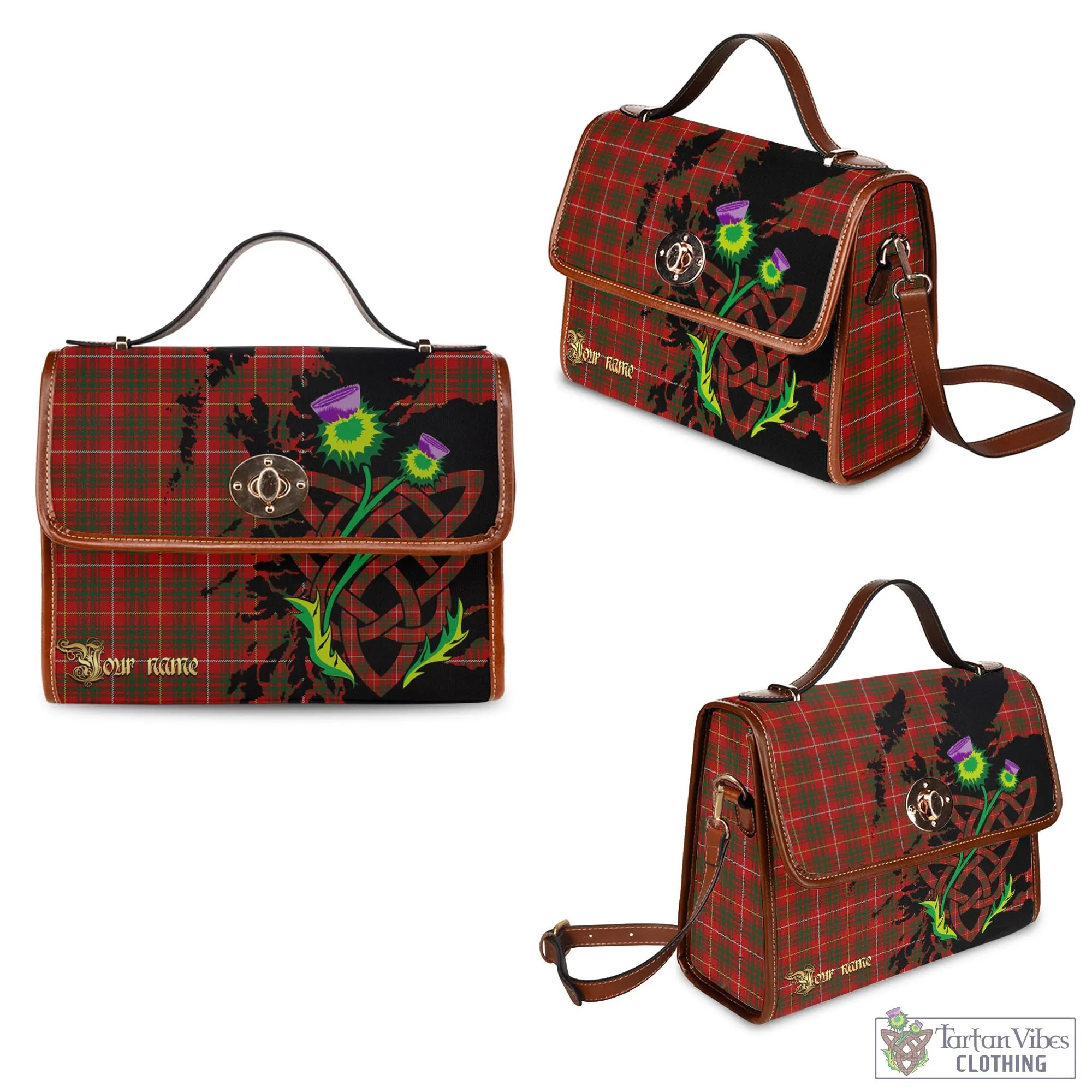 Bruce Tartan Waterproof Canvas Bag with Scotland Map and Thistle Celtic Accents