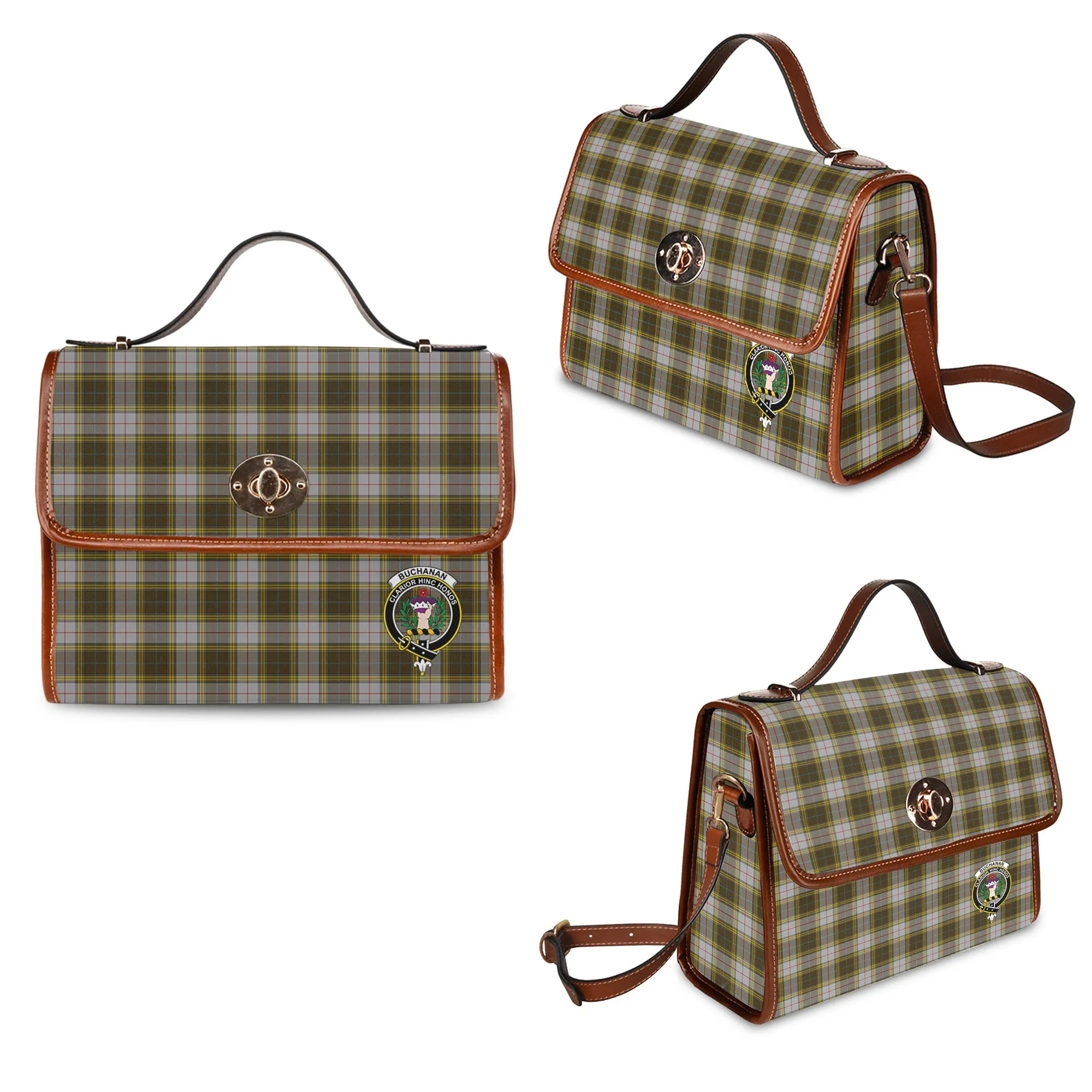 Buchanan Dress Tartan Waterproof Canvas Bag with Family Crest