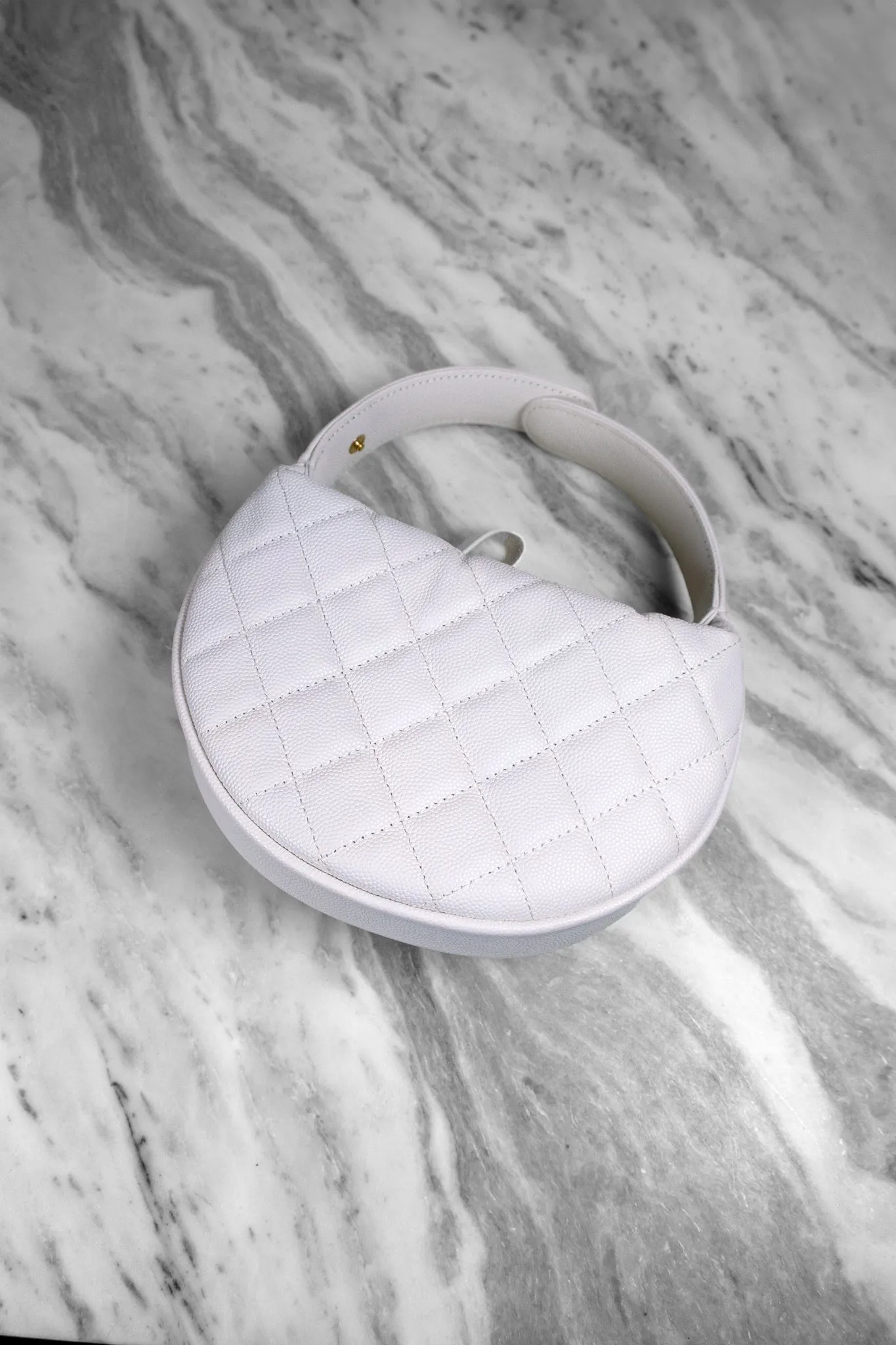 Chanel Caviar Quilted Polly Pocket Pouch Hobo White