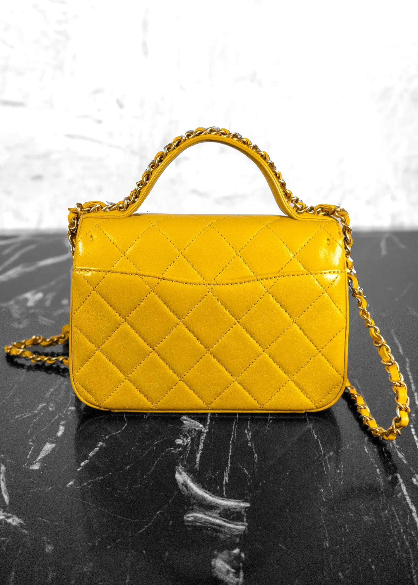 Chanel Lambskin Quilted Medium 19 Yellow Flap Bag