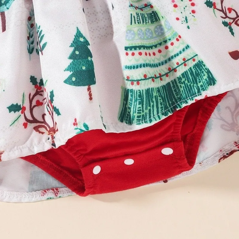 Christmas Baby Girl Red Long-sleeve Tree Print Dress