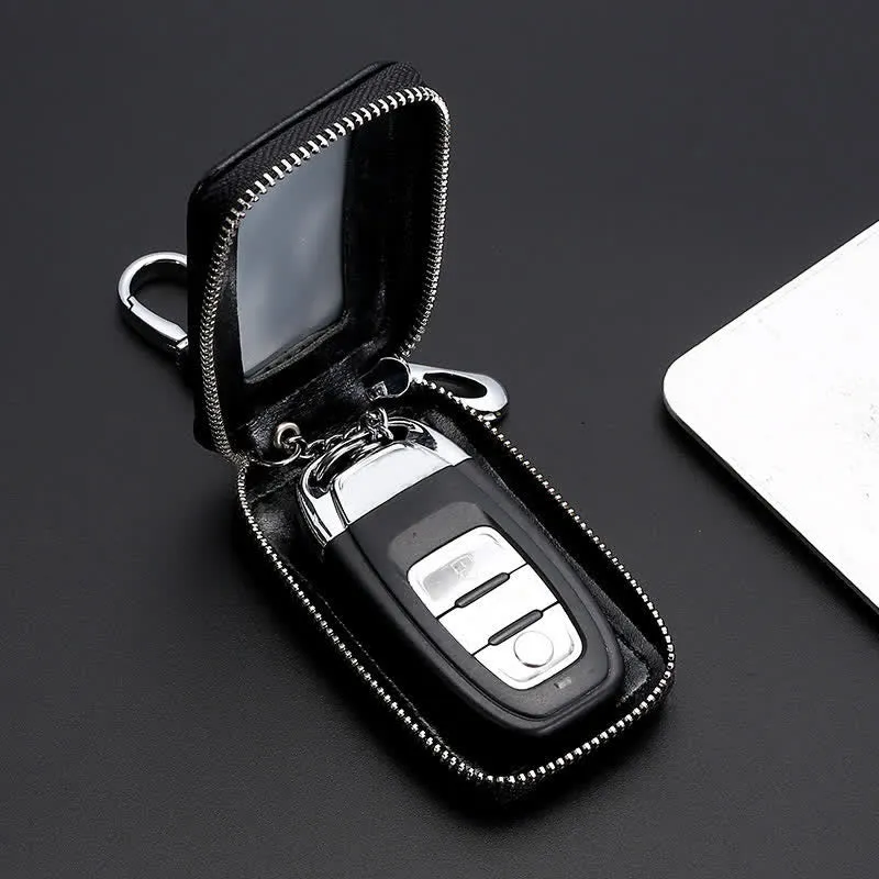 Convenient Transparent Window Zipper Leather Key Case