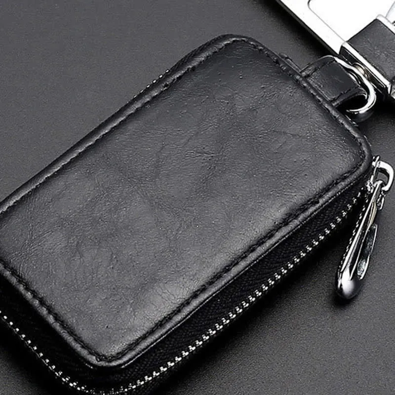 Convenient Transparent Window Zipper Leather Key Case