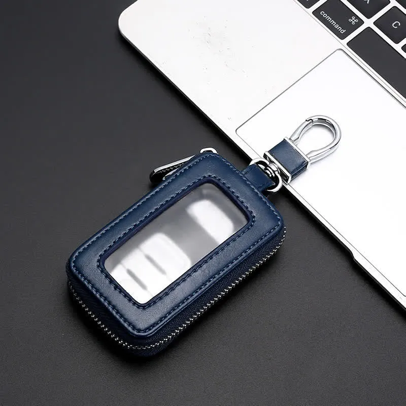 Convenient Transparent Window Zipper Leather Key Case