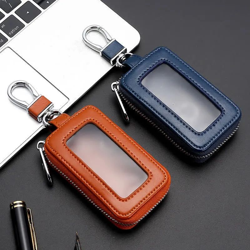 Convenient Transparent Window Zipper Leather Key Case