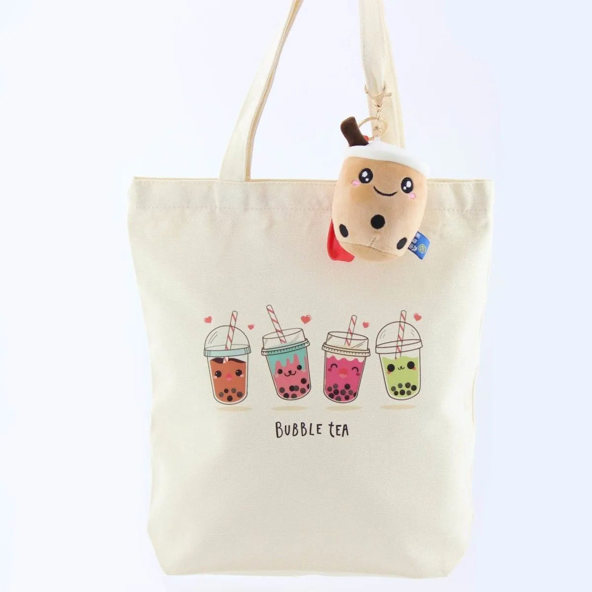 Cute Boba Anime Bubble Tea Print Gift Boba Lovers Women Canvas Tote Bag