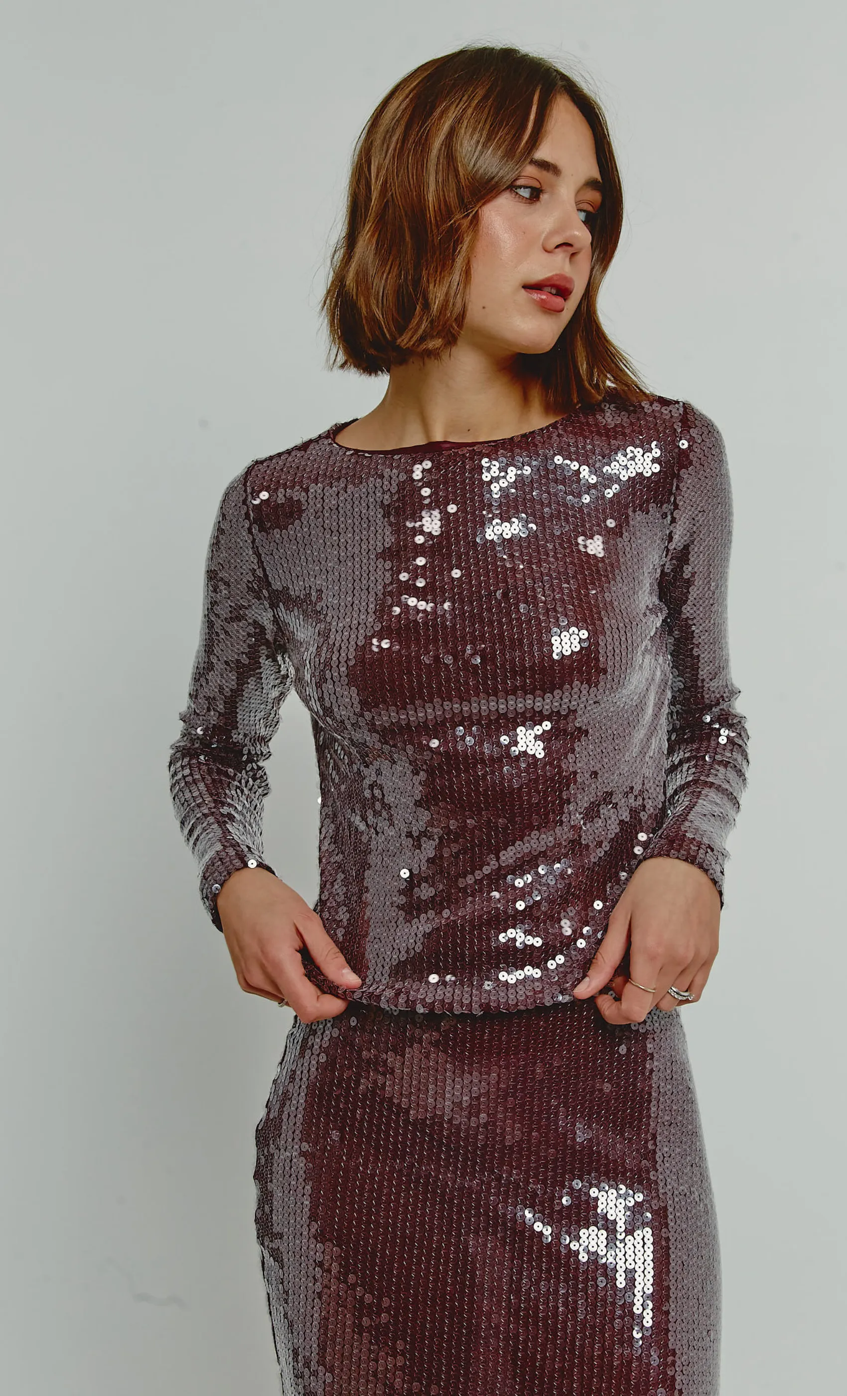 Dark Red Sequin Top