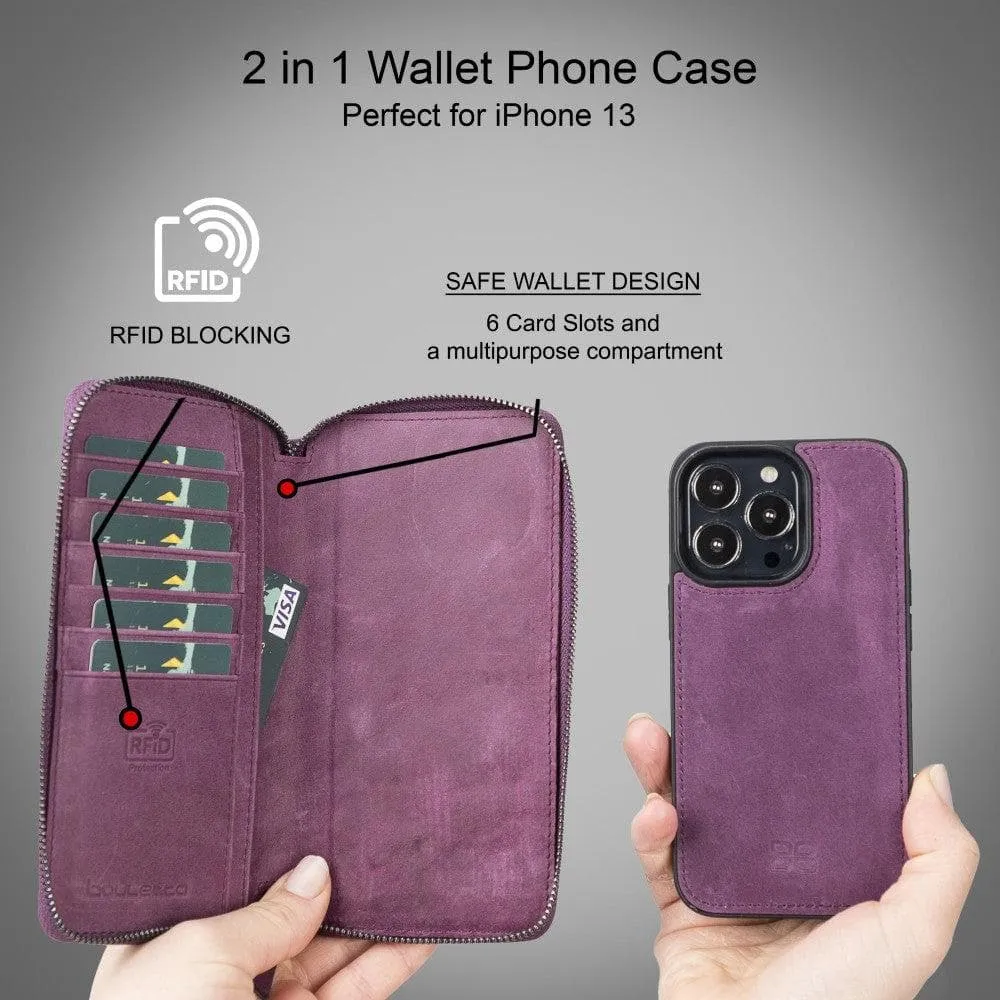 Detachable Leather Zipper Wallet Cases for Apple iPhone 13 Series