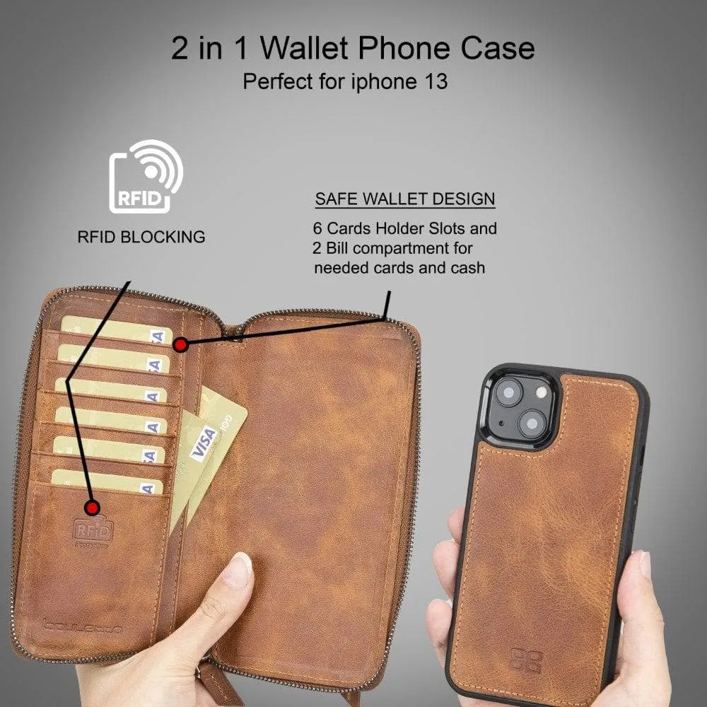 Detachable Leather Zipper Wallet Cases for Apple iPhone 13 Series