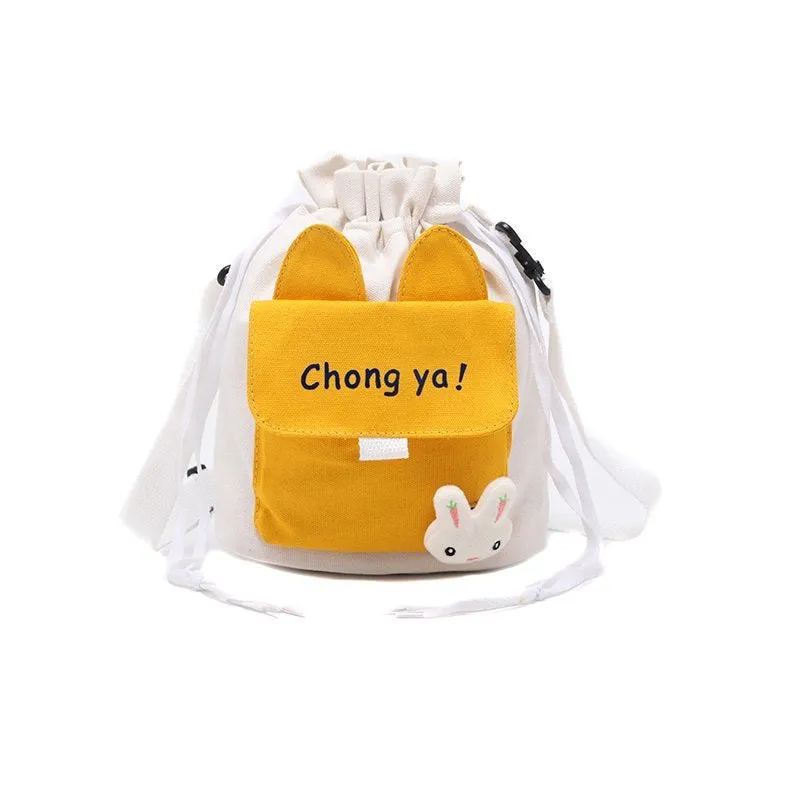 DUNNMALL Cute Small Bag Women's Japanese Style Drawstring Bucket Bag Casual Student Phone Bag All-Matching Girlish Style Shoulder Bag Gift