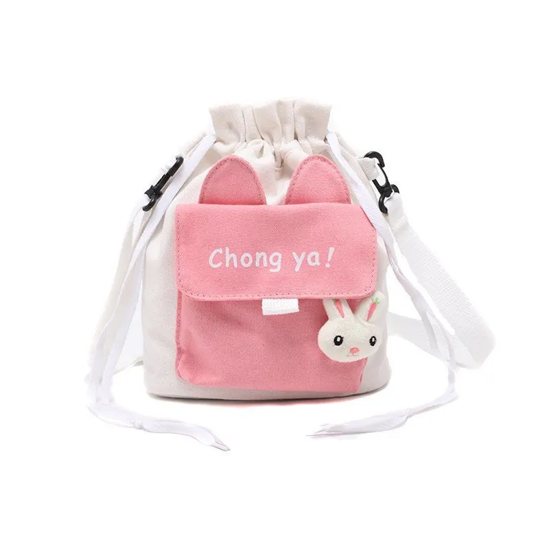 DUNNMALL Cute Small Bag Women's Japanese Style Drawstring Bucket Bag Casual Student Phone Bag All-Matching Girlish Style Shoulder Bag Gift