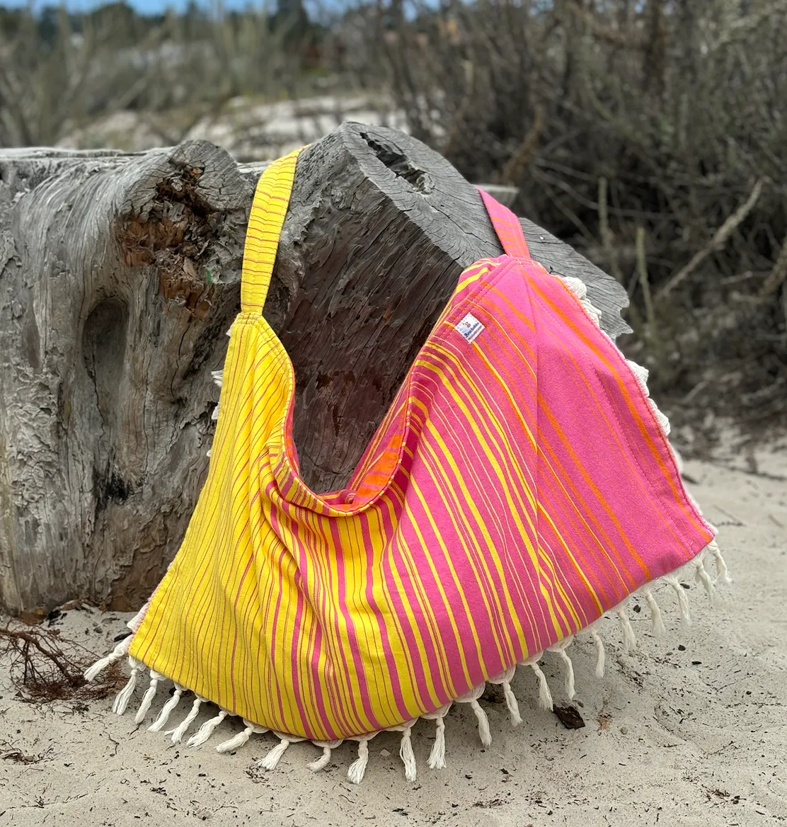 Folly Pink & Yellow Striped Bag