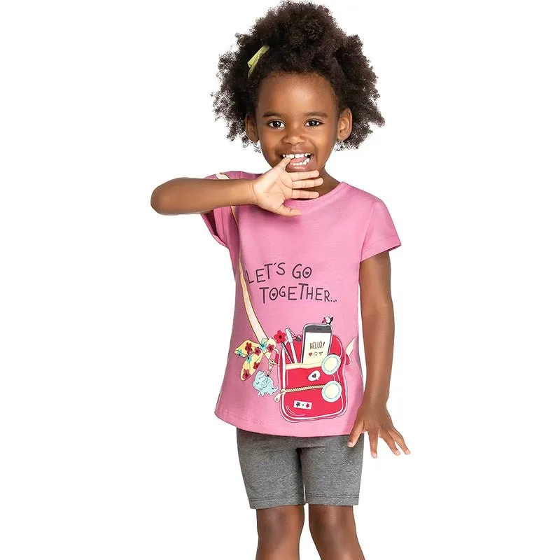 Girl's Short Sleeve Pink T-shirt for Summer