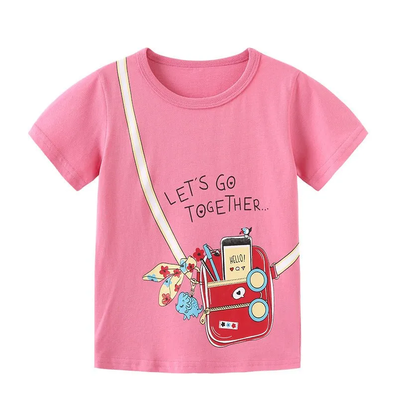 Girl's Short Sleeve Pink T-shirt for Summer